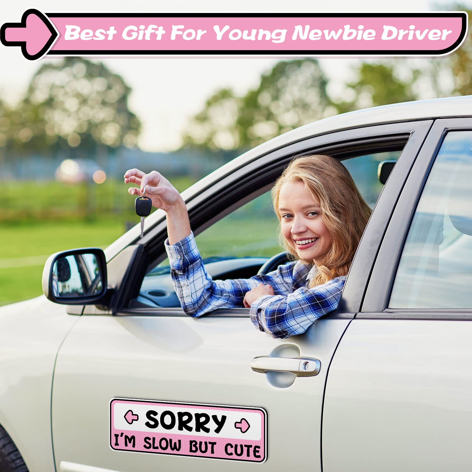 3 Pcs Car New Driver Magnet Sorry I'M Slow But Cute Stickers Student Driver Magnet Car Signs For The Novice Or Beginner Safety Sign Bumper Magnet Car Vehicle Reflective Sign Sticker For New Drivers