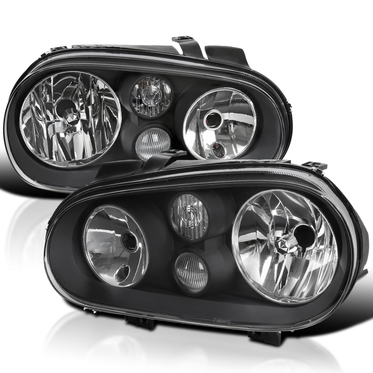 Spec-D Tuning Black Headlights w/Built-in Fog Lamps Compatible with 1999-2006 Volkswagen Golf MK4 GTI, 2004 R32, 1999-2002 Cabrio, L+R Pair Head Light Lamp Assembly