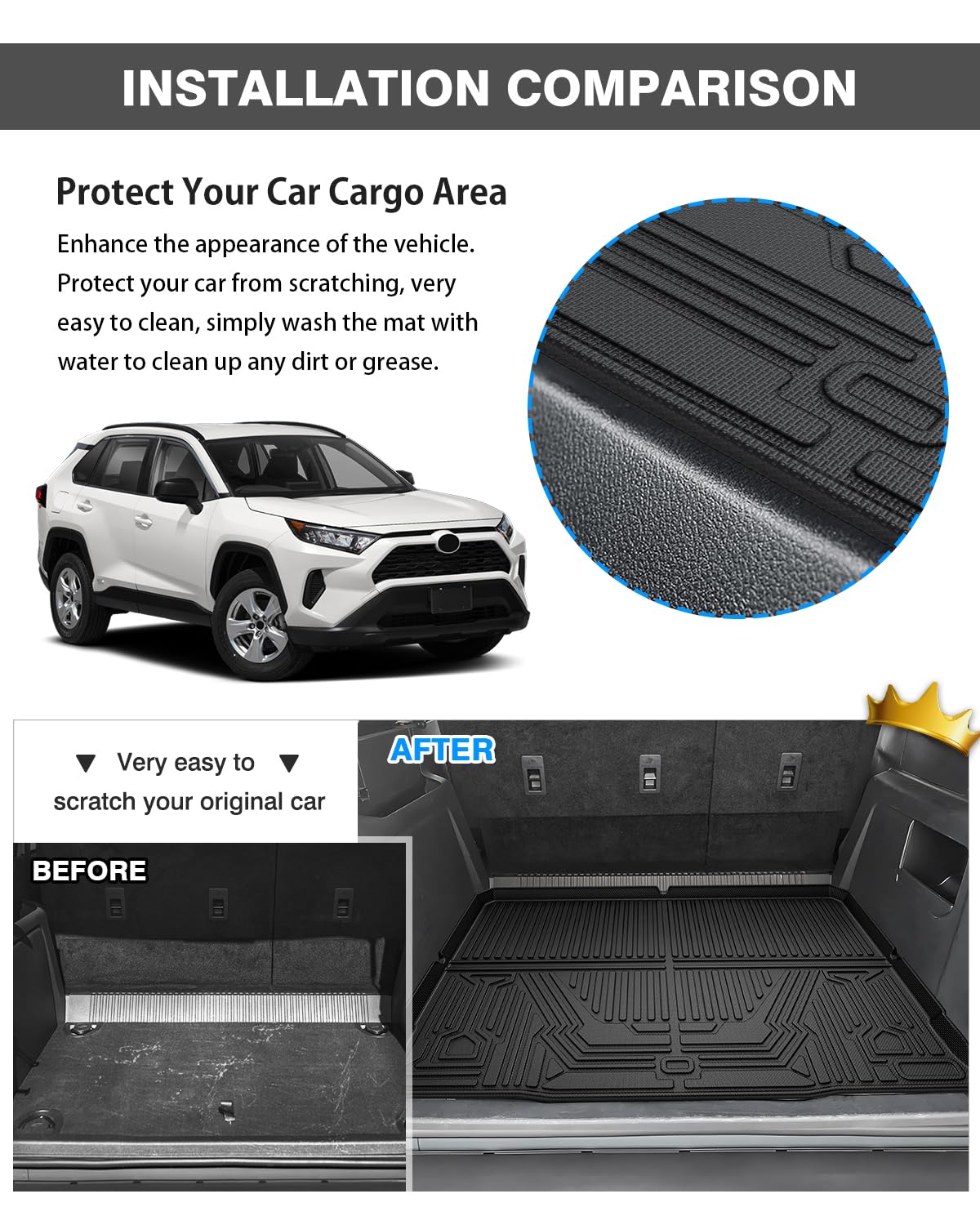 Powerty Floor Mats & Cargo Liner For 2019-2024 2025 Toyota Rav4 Accessories Floor Mats 2 Row Liner Set All Weather Tpe 3D Floor