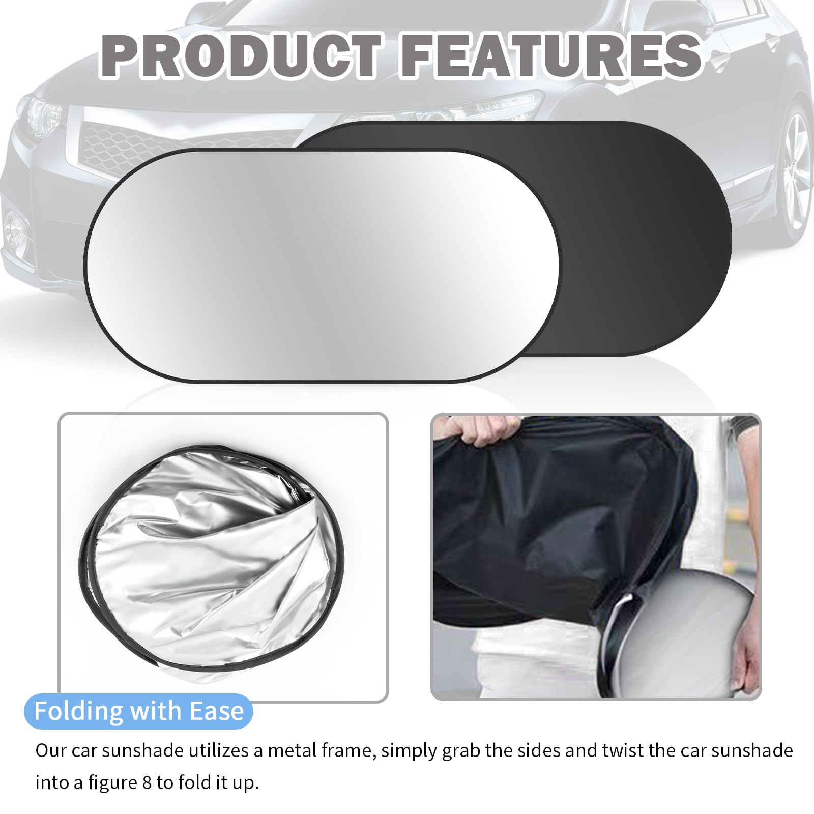 39.37x19.76 Car Rear Window Sun Shade,Foldable Car Window Shades with 6 Suction Cups for Blocking Sunlight,210T Titanium Silver