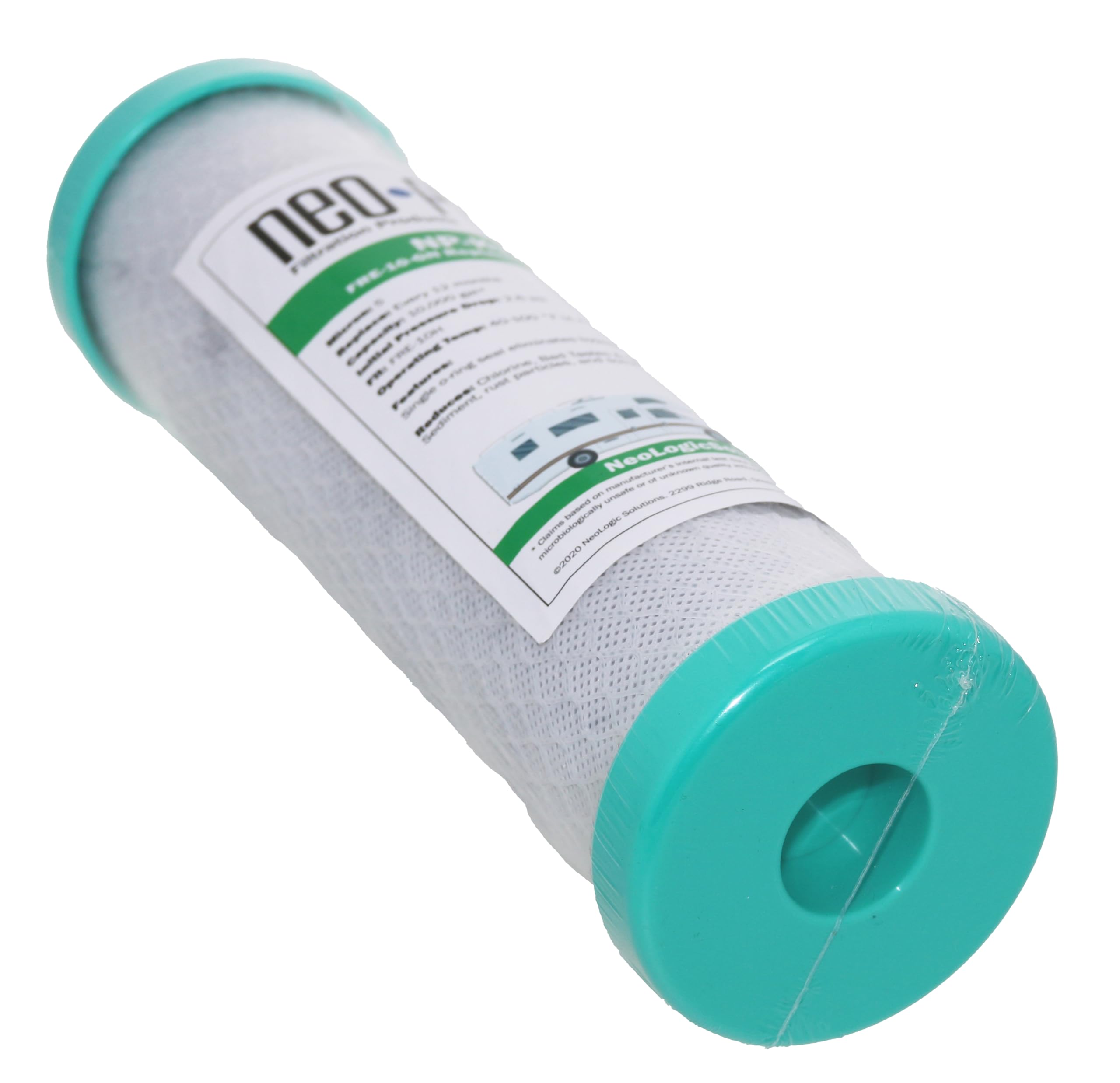 Neo-Pure RV Water Filter, Activated Carbon Block, 2.5 x 10", Green Caps, Model NP-KWGN:2PK, Replacement for Forest River FRE-10-GN (