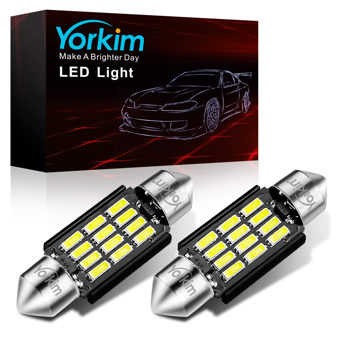 Yorkim 6418 Led Bulb, 36Mm Led Bulb 6500K White Super Bright Interior Lights 12-Smd 4014 Chipsets, C5W Led Bulb, Festoon Led 36M