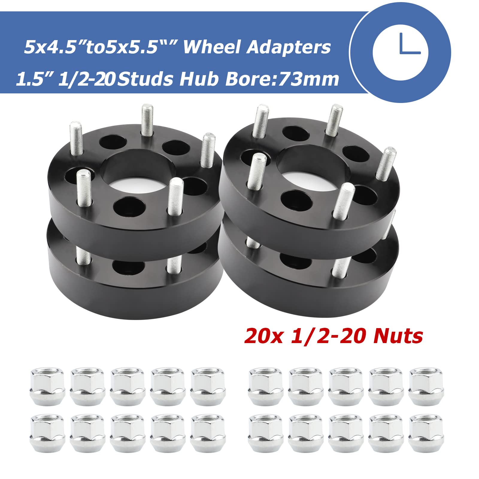EZISOE 5x4.5 to 5x5.5 Wheel Adapters, 1.5 Inch Conversion, Black Aluminum, Model EO25191, Fits Wrangler, Cherokee, Liberty