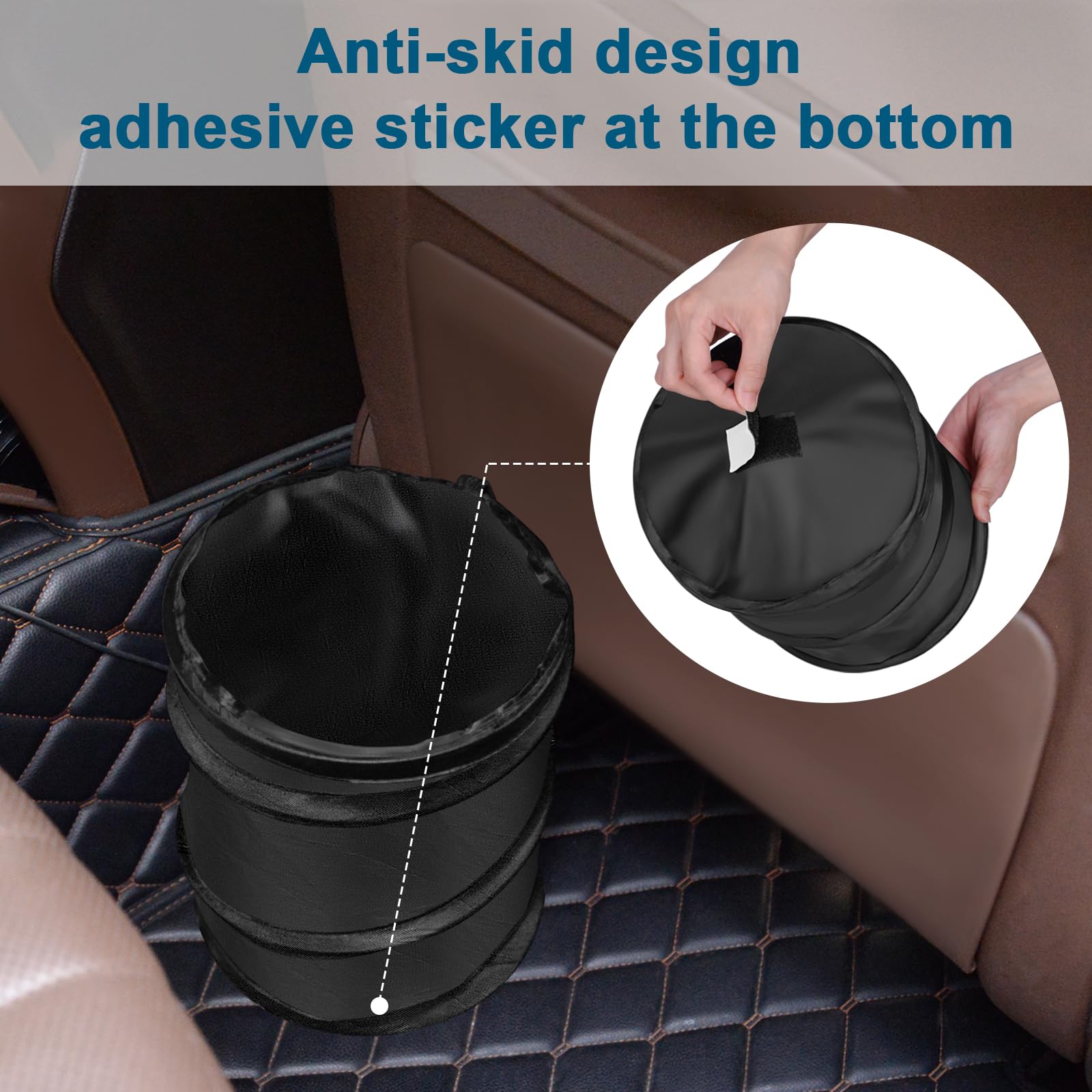 Kincown Car Trash Bin, 2 Packs Pop-Up Car Trash Can, Medium-Sized Collapsible Car Garbage Can With Elastic Band Hanging, Double-