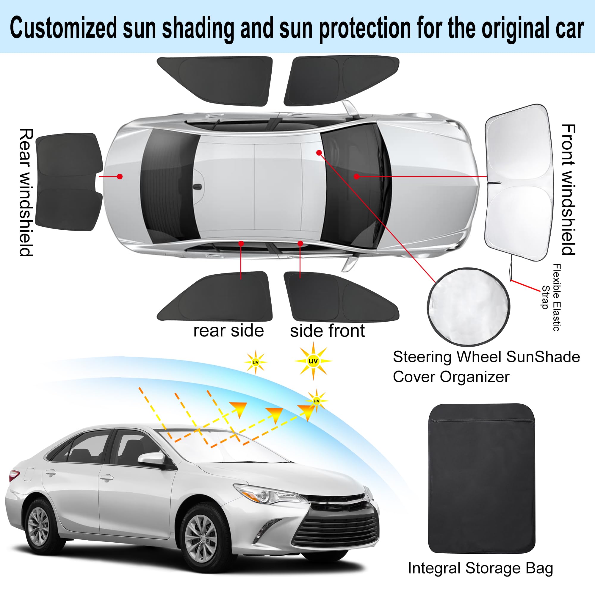 6Pcs Yycke Window Shades For Camry 2012-2017 For Toyota Accessories Side Full Windows Windshield Sun Shade Sun Uv Rays & Privacy