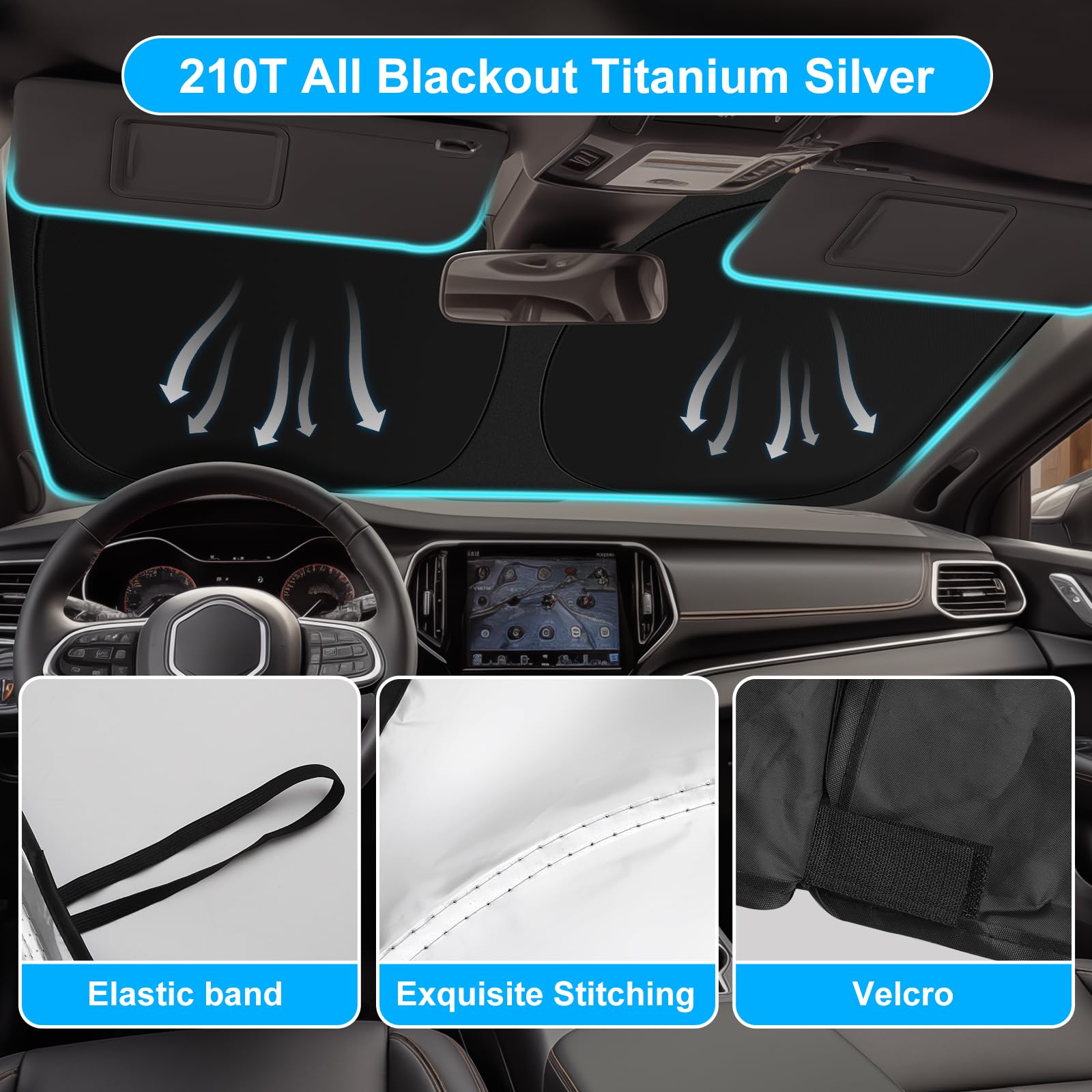 Shinehome Car Windshield Sun Shade Compatible For Jeep Cherokee 2014-2024 2025 Trailhawk, Overland, Limited, Latitude, Altitude