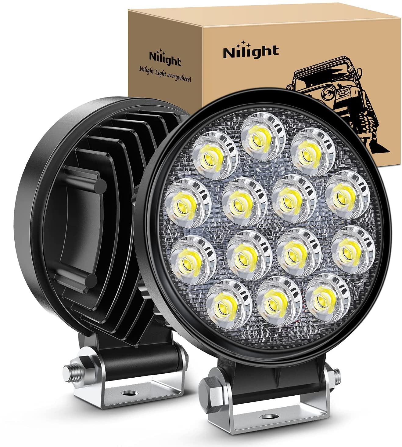 Nilight Led Pods 2Pcs 4.5Inch 42W 4200Lm Round Flood Light Off Road Fog Lights Driving Roof Led Light Bar Work Light For Atv Utv