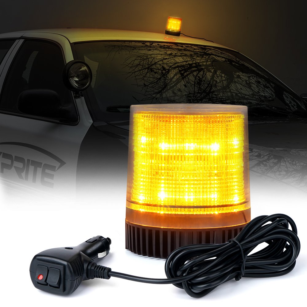 Xprite Amber Led Beacon Light, Forklift Strobe Lights W/Magnetic Base For Construction Vehicles, Towtrucks, Security Patrol, Pos