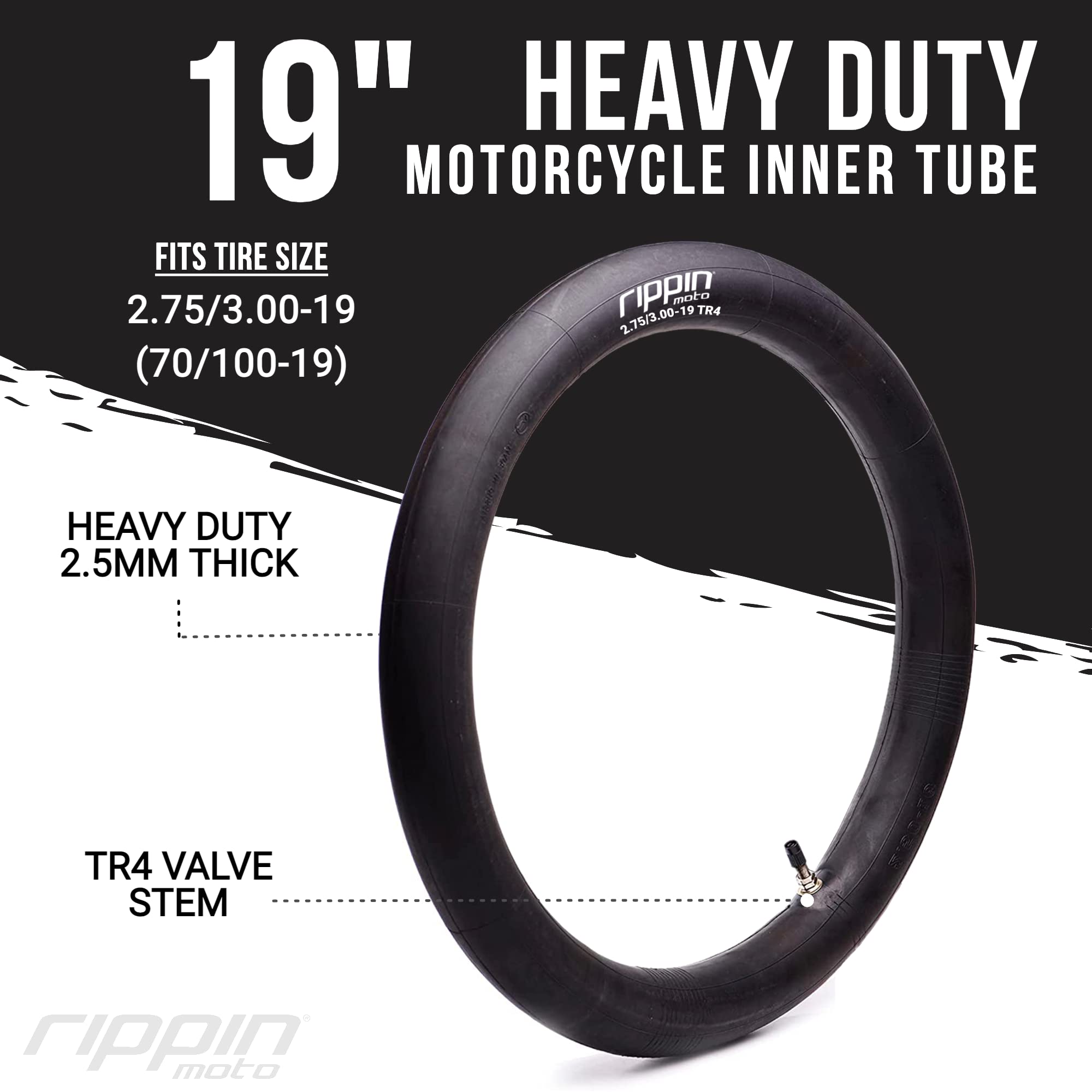 Rippin Moto 2.75/3.00-19 Heavy Duty Inner Tube (70/100-19) 2.5mm Thick - TR4 Valve - Fits Most 3.0-19 Motocross Tires, Surron Li