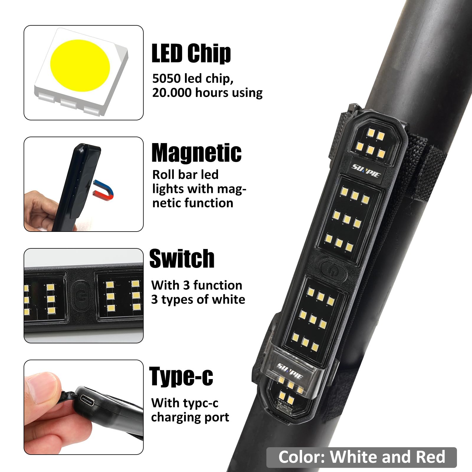 Sunpie Utv Interior Light W/Recharge & Magnet Universal Sxs Dome Light Compatible With Polaris Can Am Pioneer/Talon Kawasaki Mul