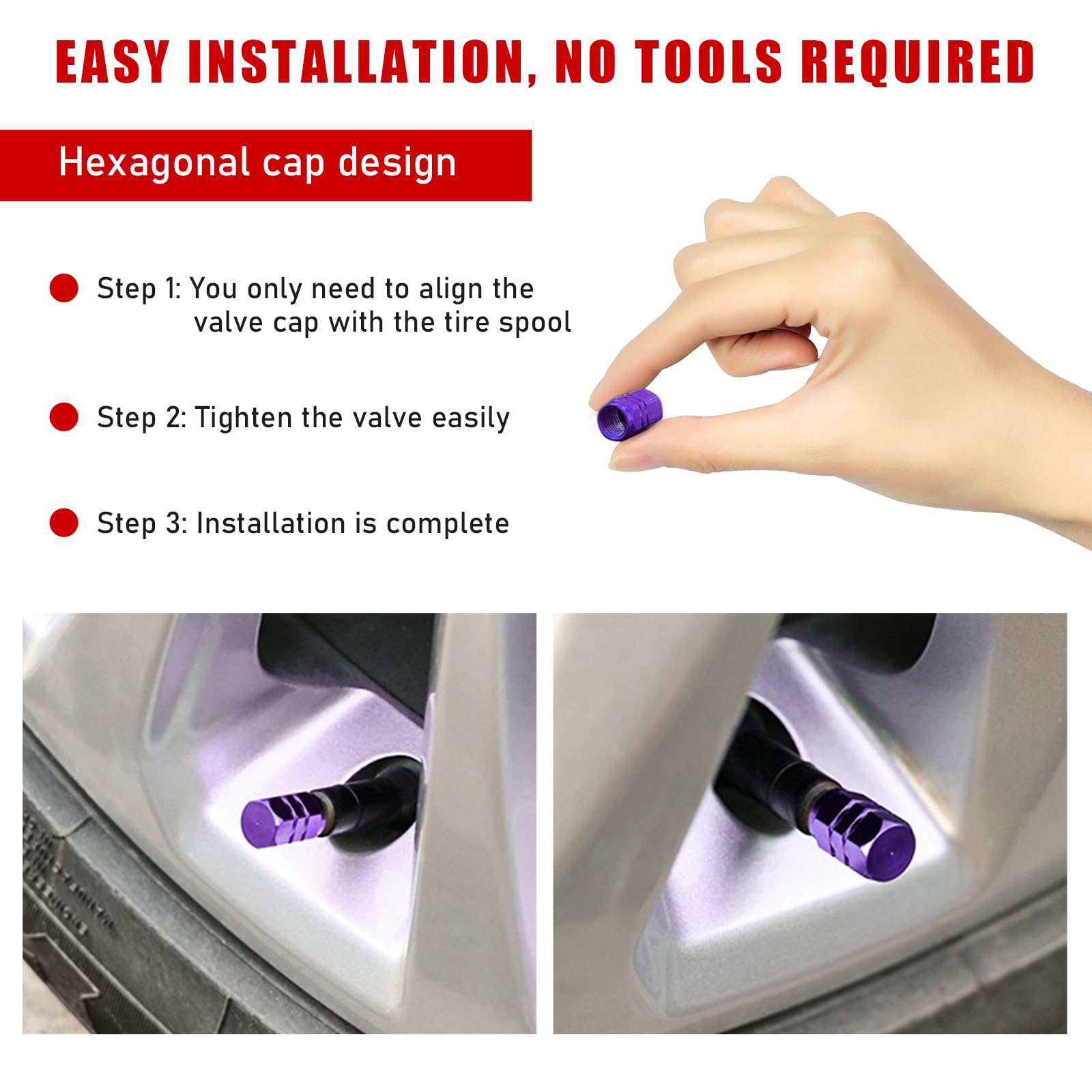 Ziciner 8 Pcs Car Tire Valve Stem Caps, Aluminum Alloy Wheel Valve Covers With Rubber O-Ring, Corrosion Resistant Leak-Proof Tir