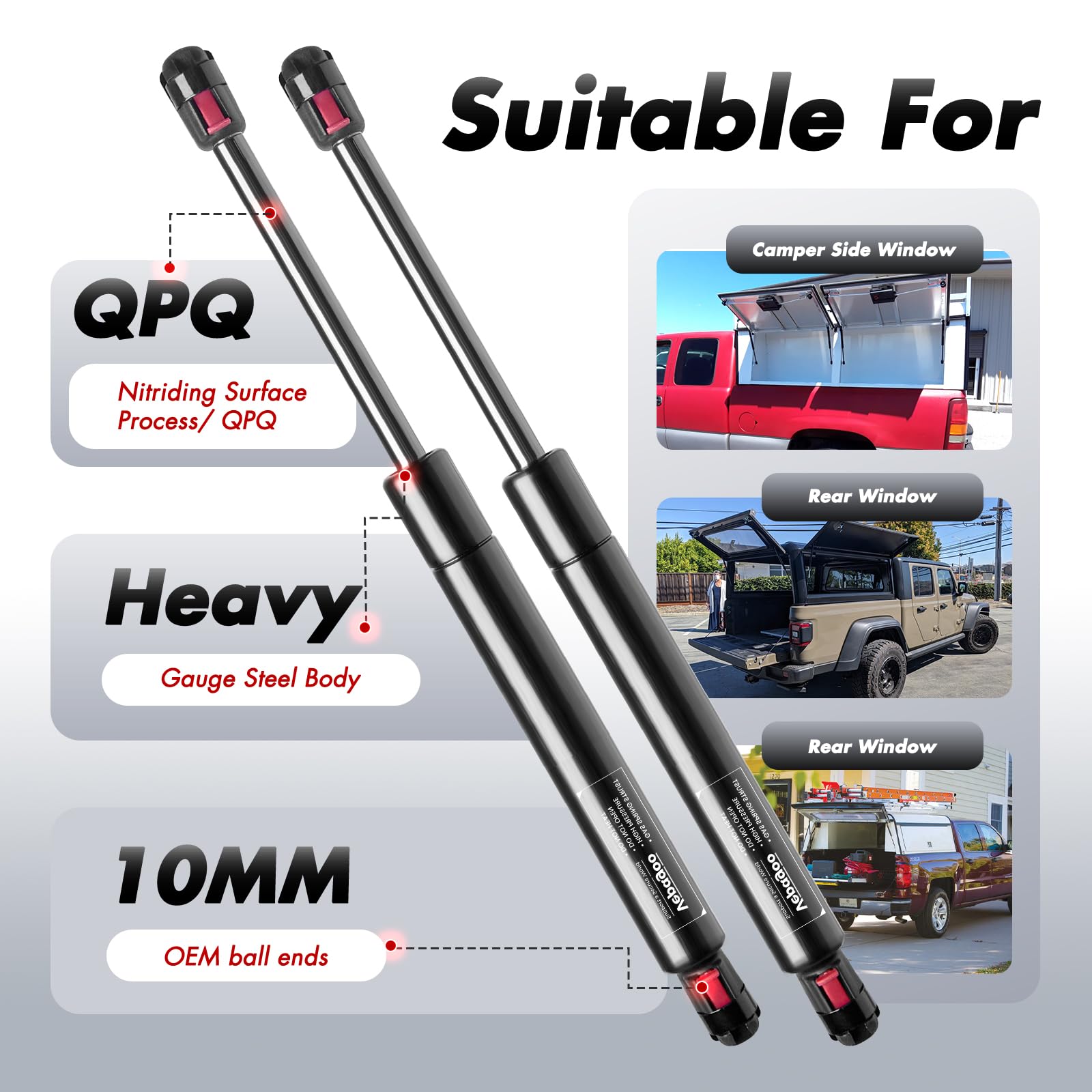 Vepagoo C16-14195 16 Inch Gas Struts 35Lb/156N Shocks Spring Lift Supports For Camper Shell Window Truck Cap Canopy Rear Glass T