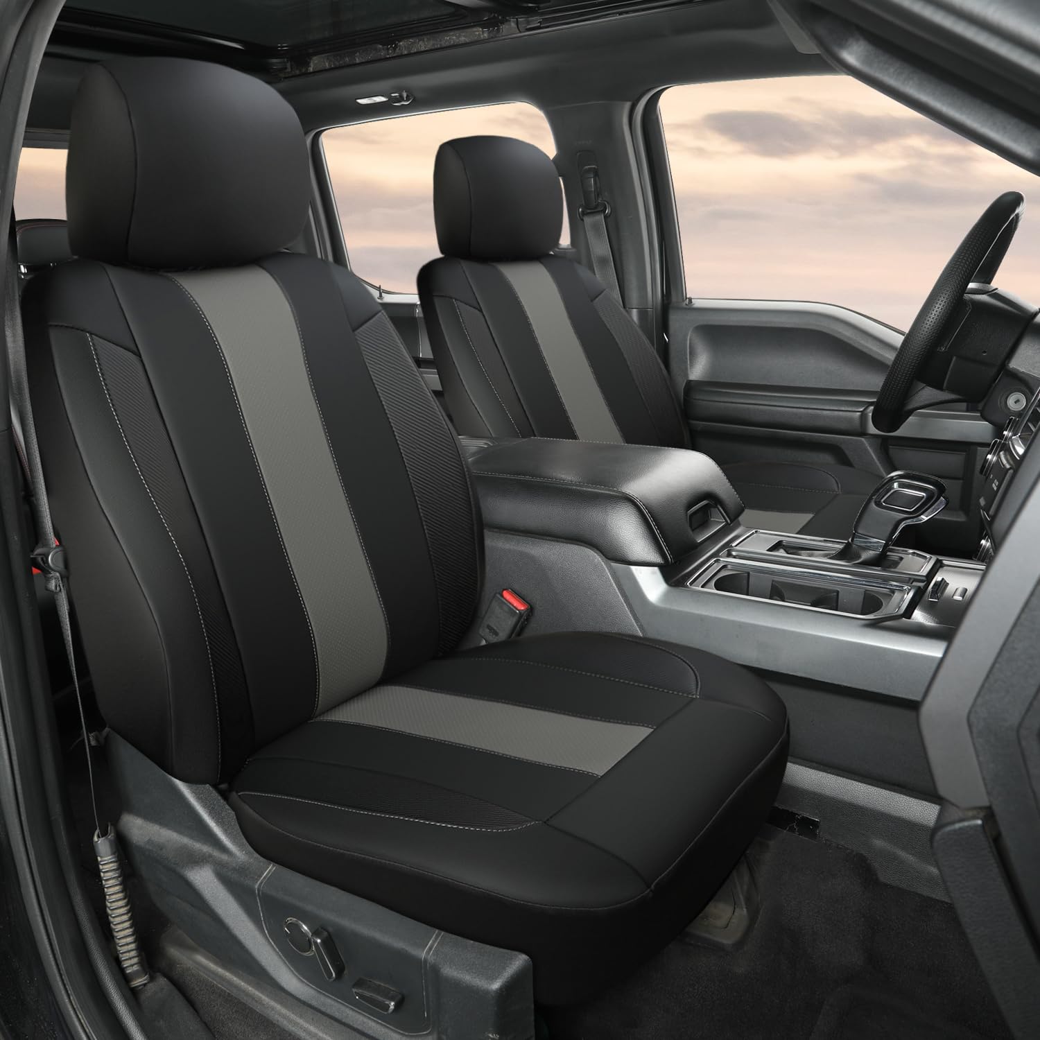 Giant Panda Front Car Seat Cover For Ford F150, Leather Bucket Seat Covers Custom Fit Ford F250 F350 (Grey/Gray) 2-Pack