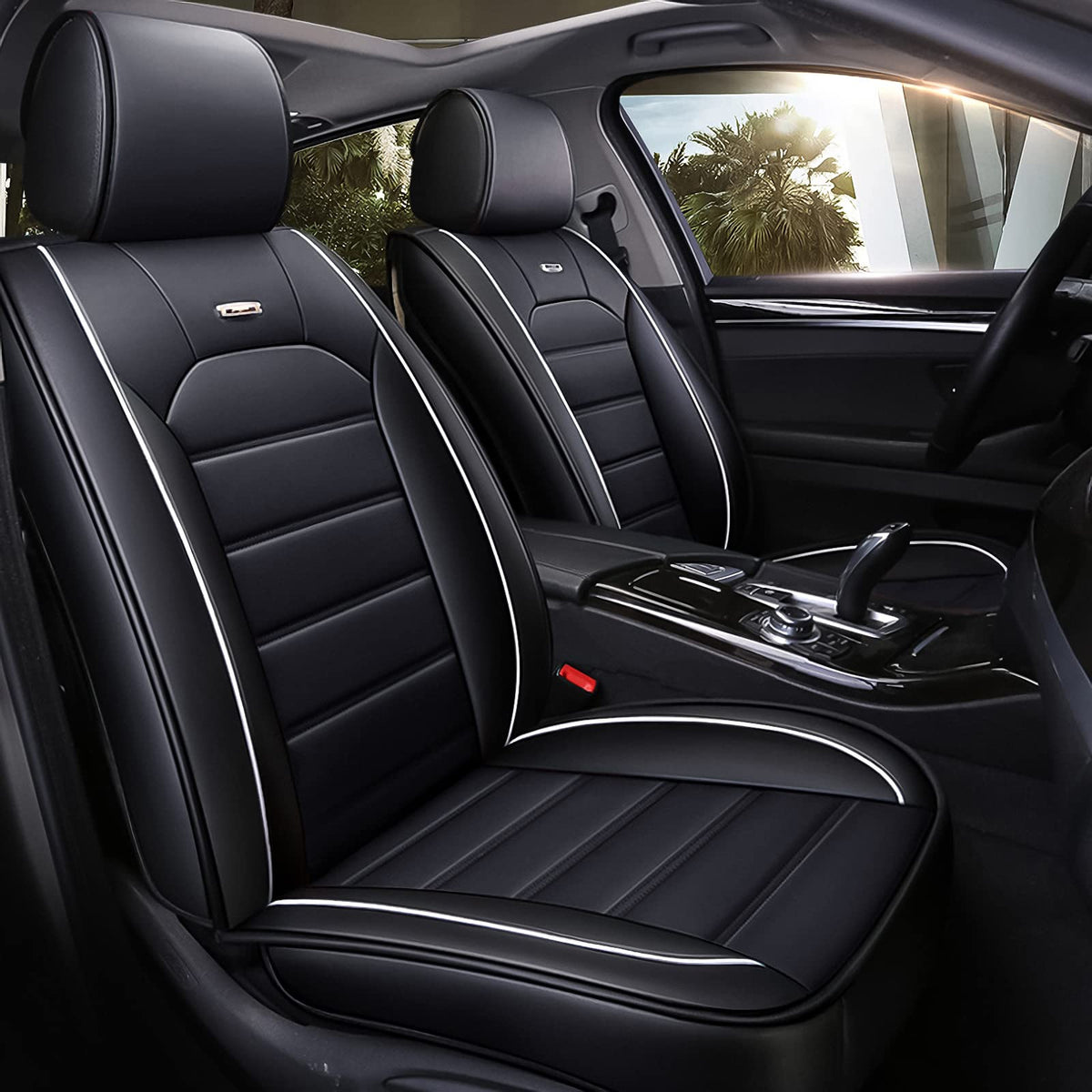 Otoez Car Seat Covers Full Set, Leather Automotive Seat Cover For Cars Suv Truck Sedan, Universal Car Interior Cover Protector 5 Seats, Waterproof Front & Rear Seat Cushion (Black)