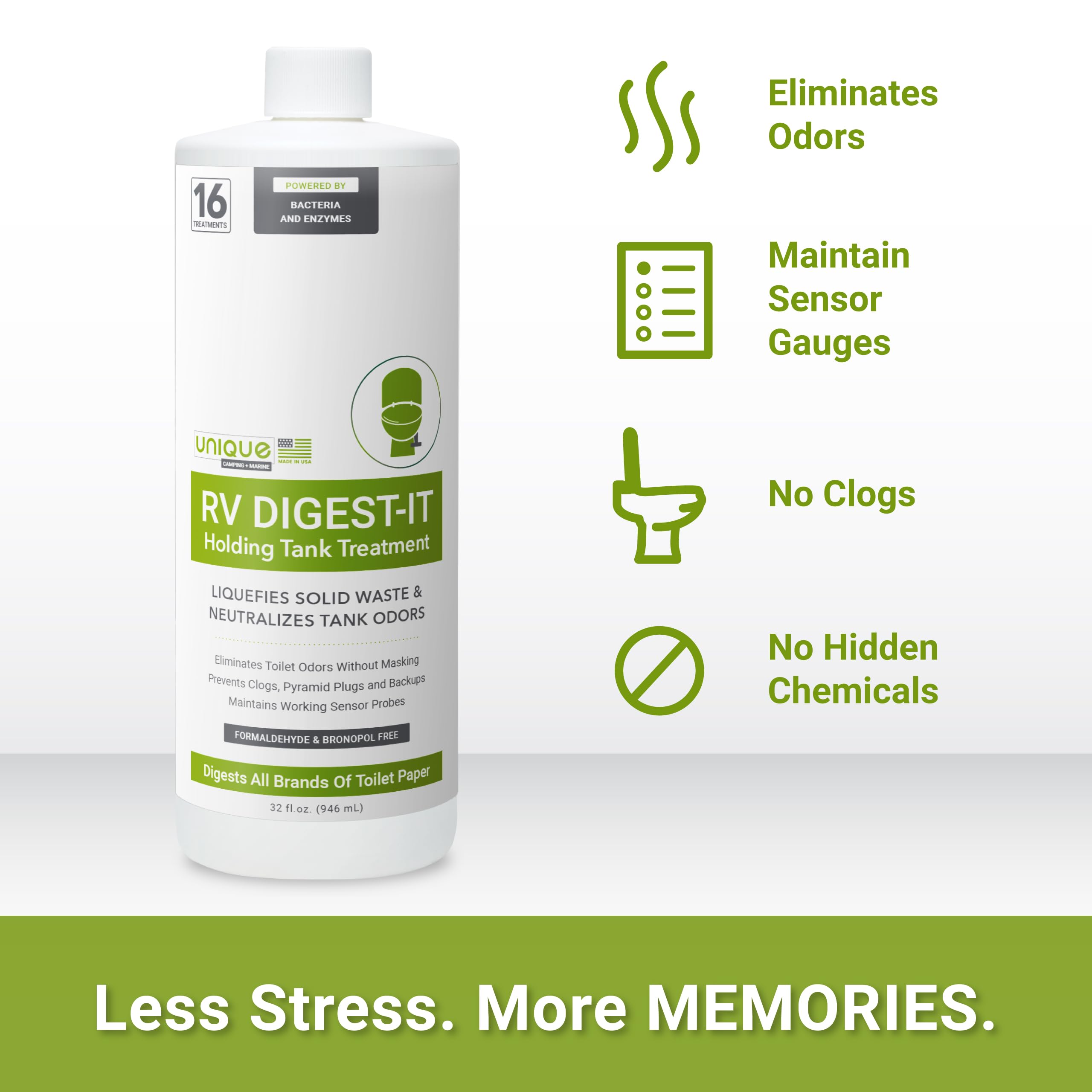 Unique Rv Digest-It Black Water Tank Treatment - Concentrated Liquid Rv Toilet Treatment - Eliminates Odor, Liquifies Waste, Pre