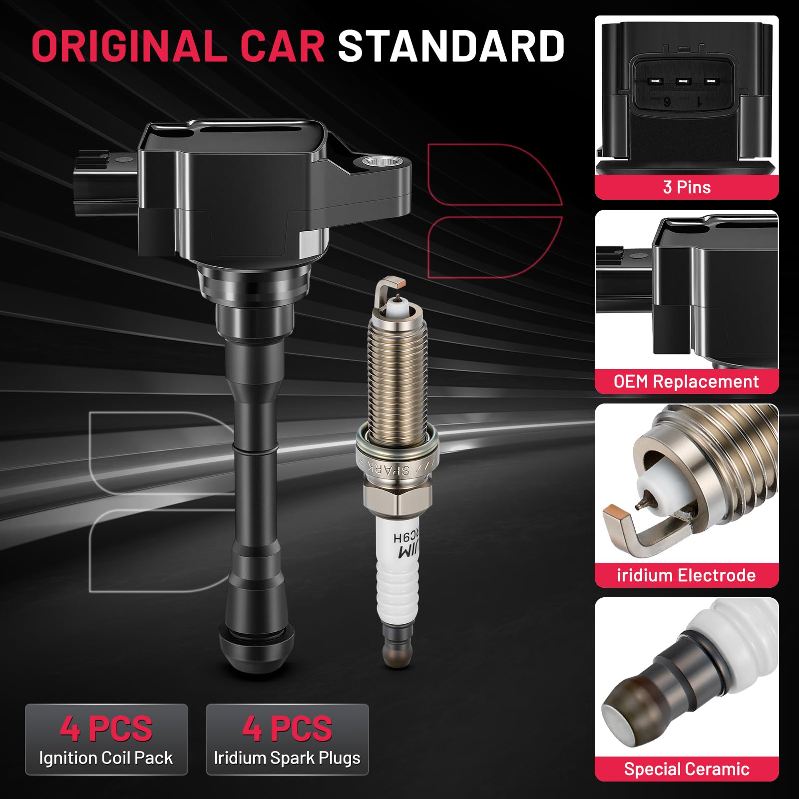 Bdfhyk Ignition Coil Pack Uf659 And Iridium Spark Plugs 91215 Compatible With Nissan Juke 2011-2017 1.6L L4 Replacement For Gn10