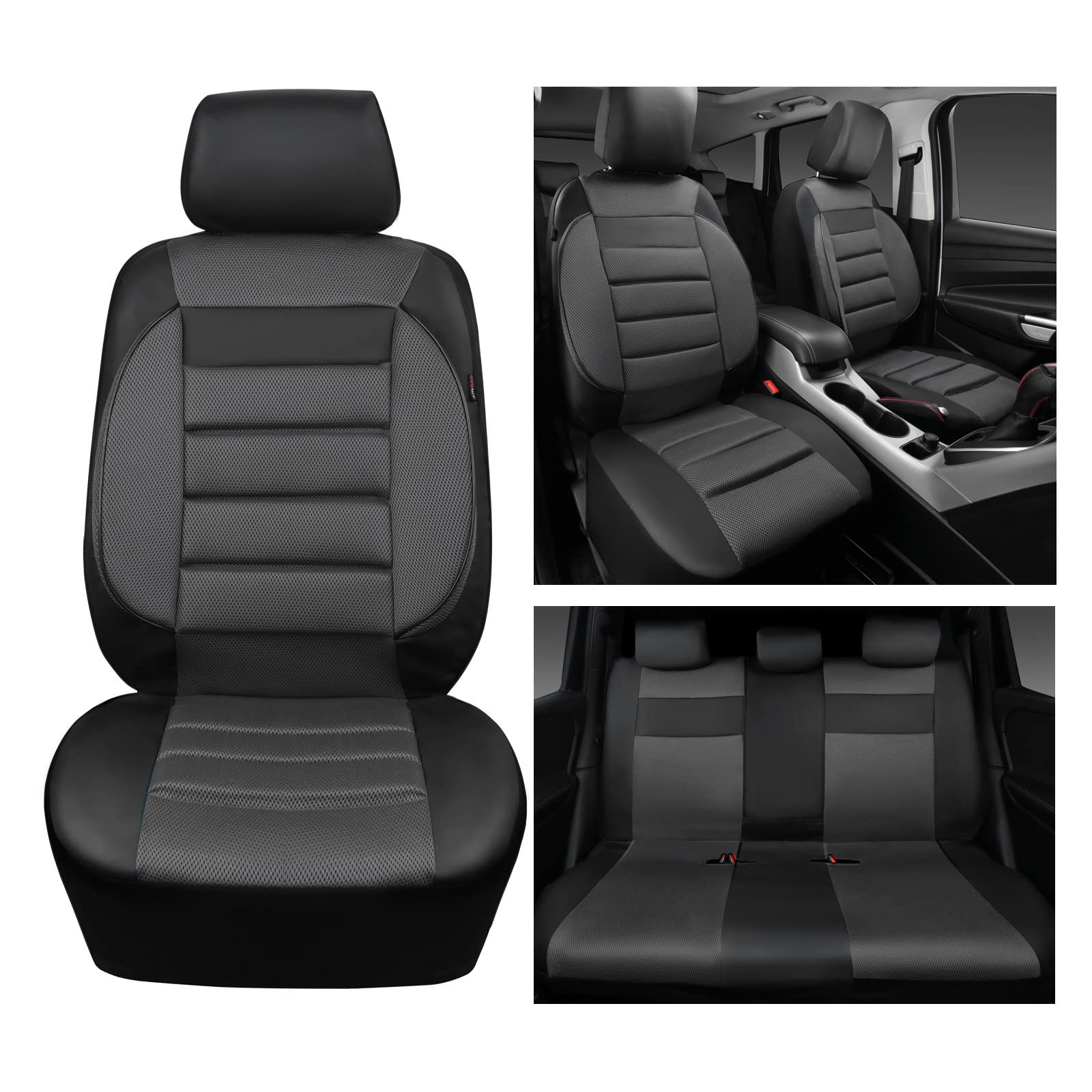 Car Pass Leather 3D Foam Back Support Car Seat Covers Full Set Air Mesh Automotive Seat Covers, All Season Car Seat Cover Fit Au