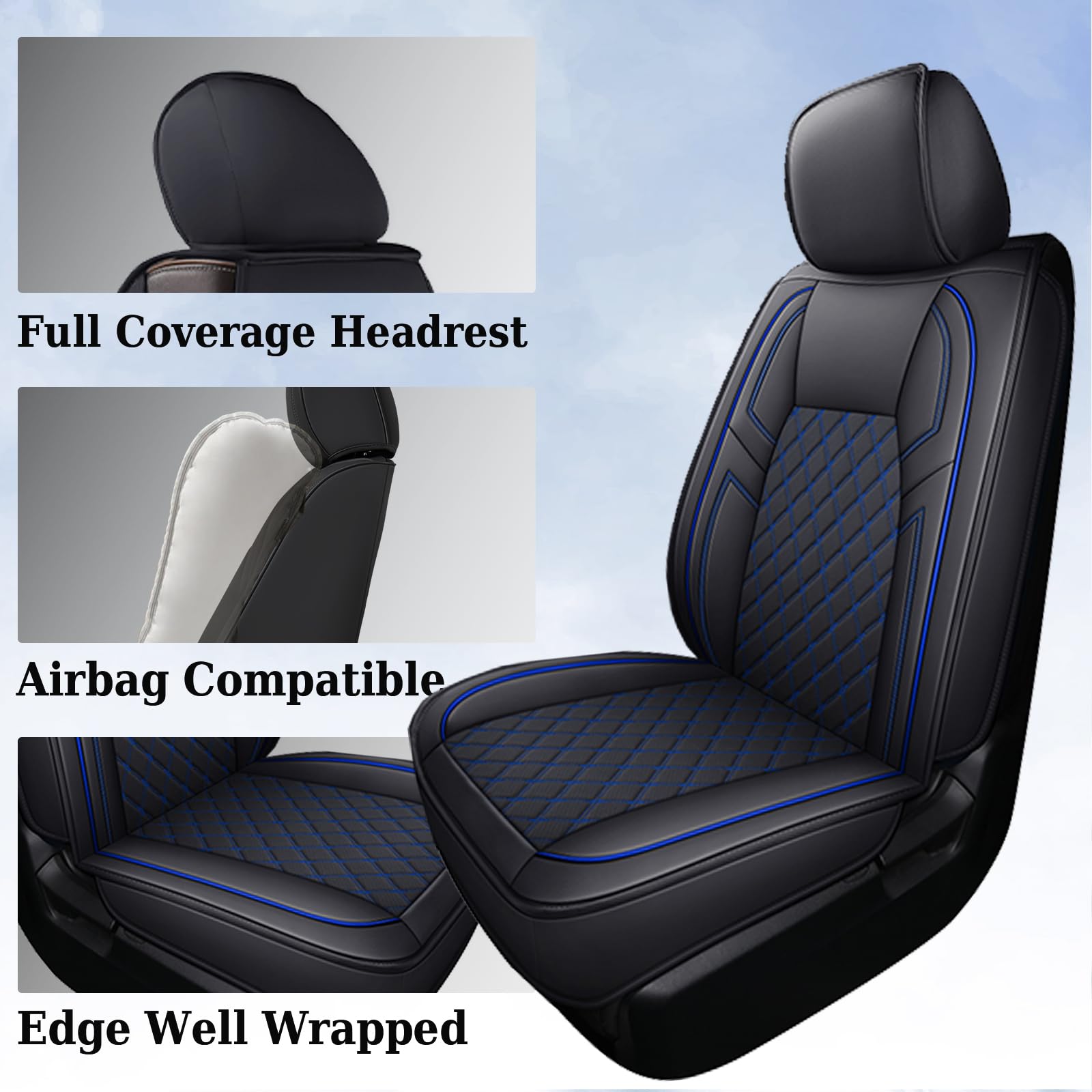 Coverado Full Set Seat Covers For Toyota Tundra, Custom Fit Leather Truck Seat Protectors For 2007-2021 Tundra (Blue)