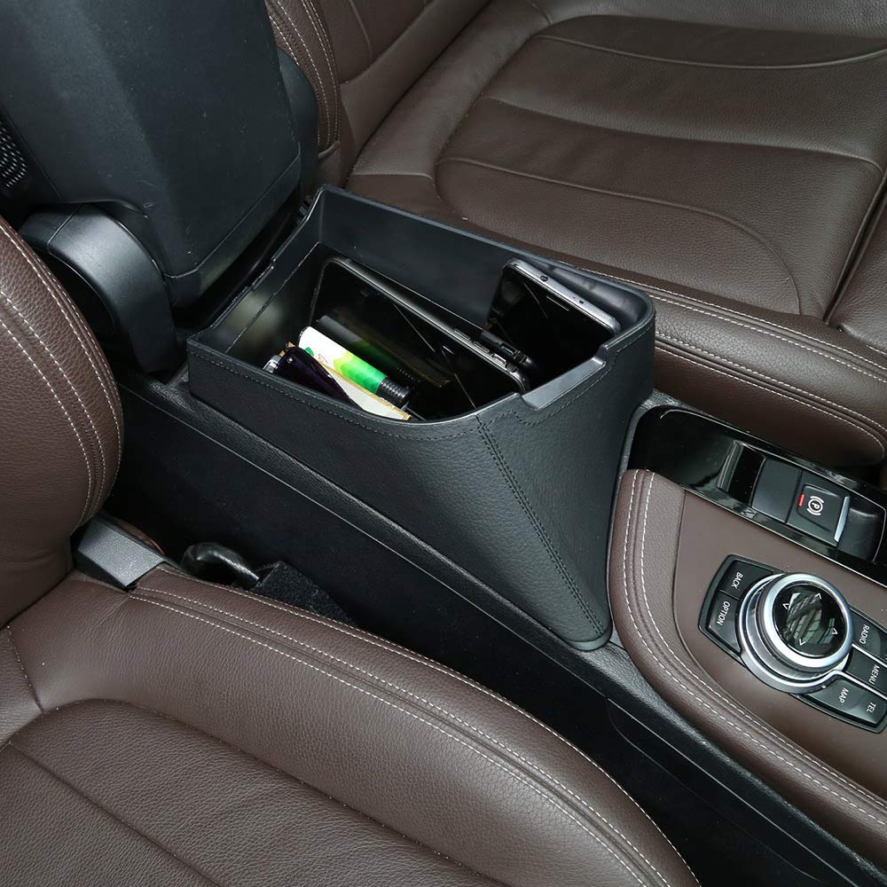 YIWANG Car Armrest Storage Box Tray for X1 F48 2016-2019 & X2 F47 2018-2019, Black Plastic Leather, Left Hand Drive