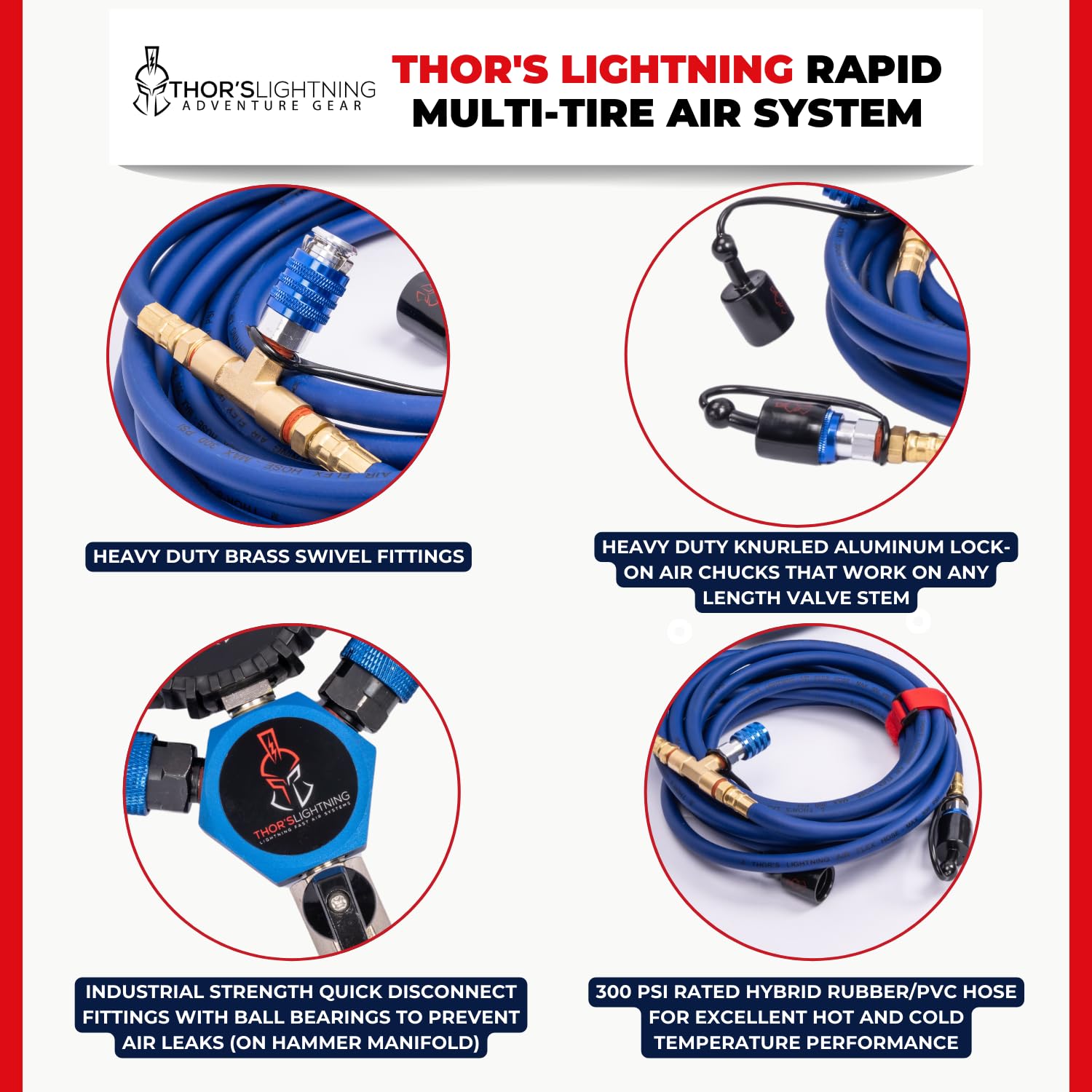 Thor'S Lightning Rapid 4-Tire Inflation/Deflation System, Dynamo Lock-On Air Chucks, High Flow, Candy Blue, Midsize