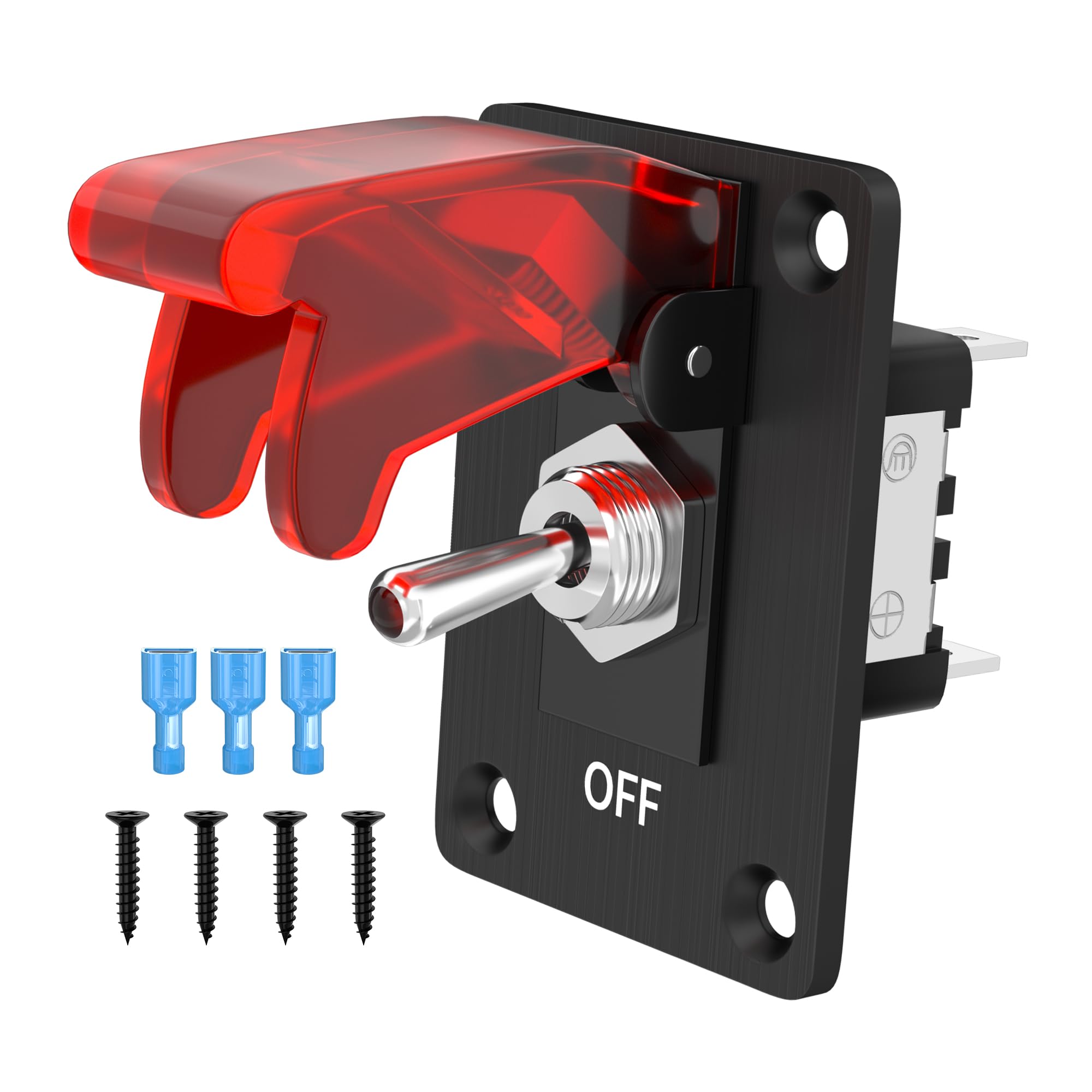 RVMARINEPAT Toggle Switch 12V DC 20A Lighted Toggle Switch 3 Pin ON/Off SPST LED Illuminated with Mounting Panel, Aircraft Safet