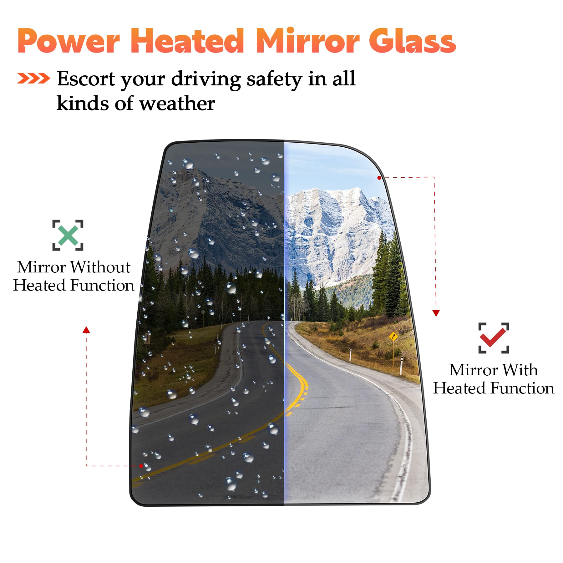 Left & Right Side Upper Rearview Convex Heated Mirror Glass With Rear Holder Fits For 2015-2022 Ford Transit-150 250 350 Hd For