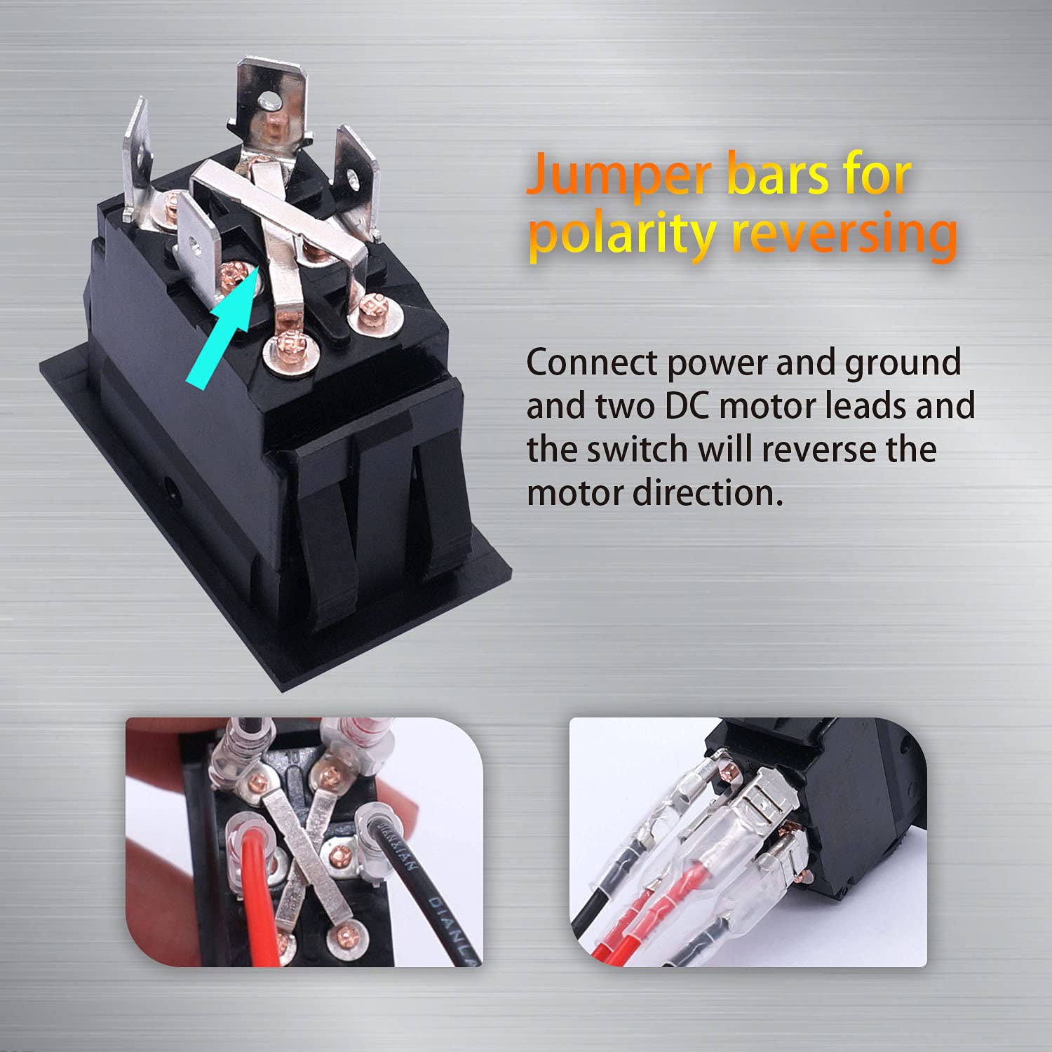 Weideer 12V Reverse Polarity Switch Momentary Power Jack Rocker Switch Dc Motor Control Dpdt 4 Pin(On)-Off-(On) 20A 12 Volt Dc Rv Switch With Wires