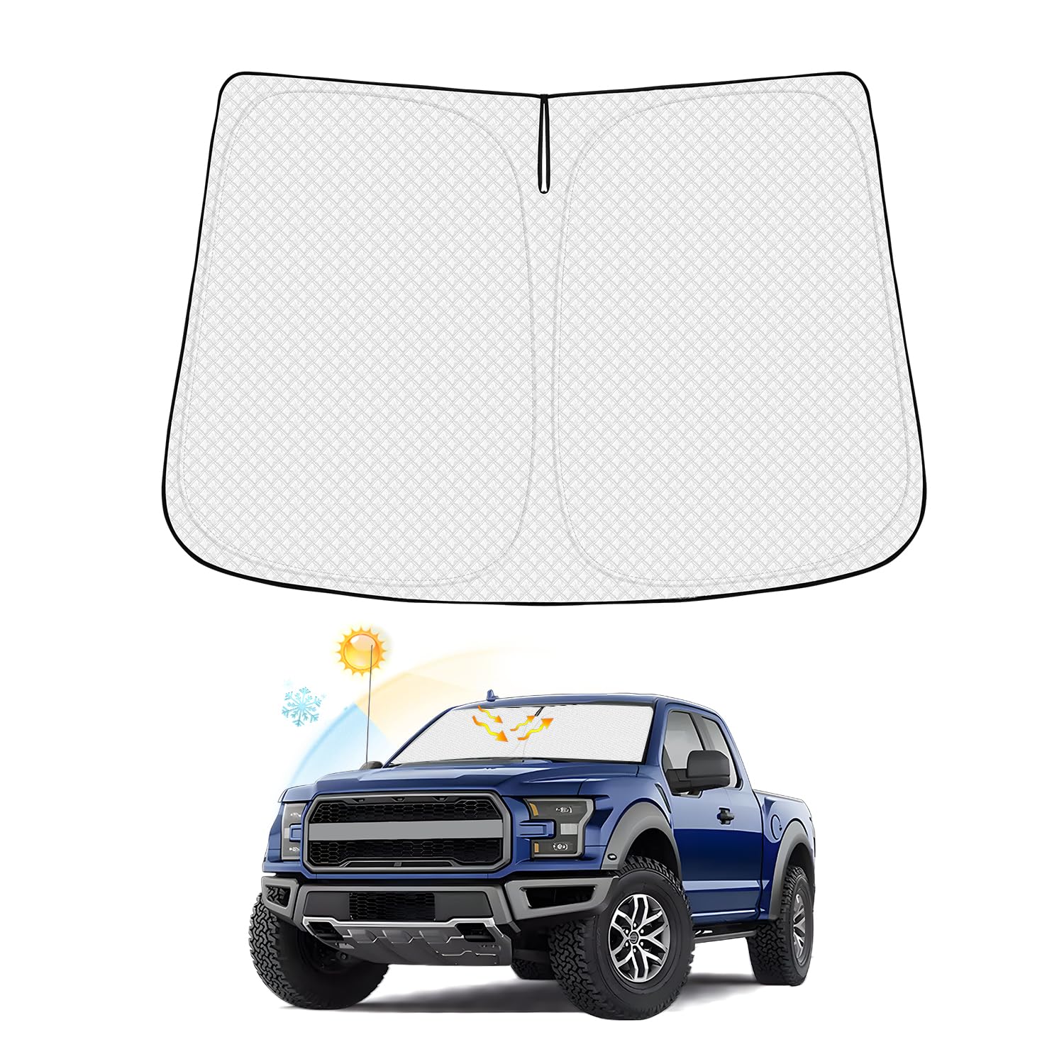 Canvcle Windshield Sun Shade For Ford F-150 2015-2020 F150 Thicken 6-Layer Foldable Front Window Sunshade Sun Visor Protector Bl
