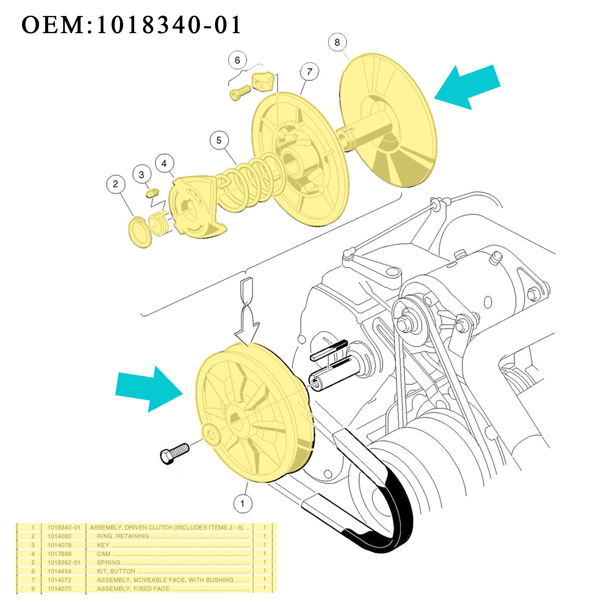 10L0L Golf Cart High Torque Driven Clutch For Club Car Ds & Precedent,1997-Up Club Cart 4-Cycle Gas Model Oem# 101834001 5701 -