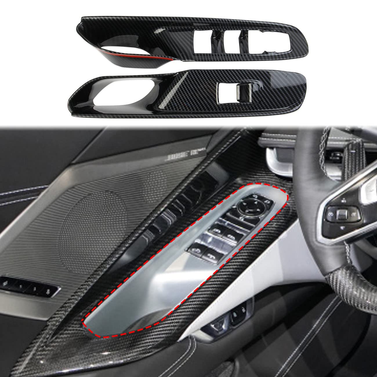 Carbon Fiber Window Lift Switch Panel Cover Trims For Chevrolet Corvette C8 Convertible 2020-2024