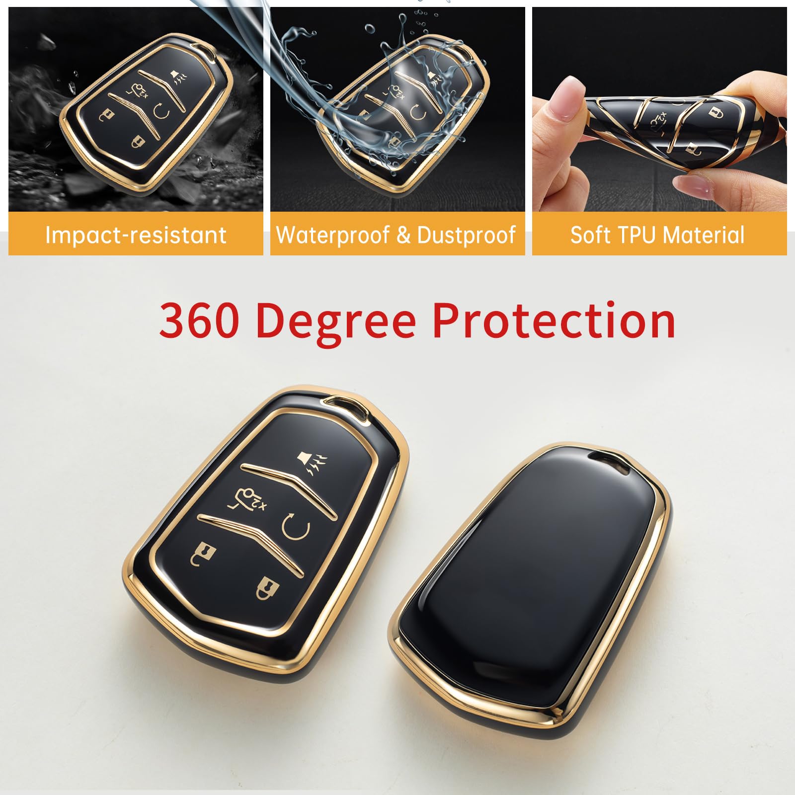 Gematay For Cadillac Key Fob Cover, Key Case Shell Compatible With Cadillac Escalade Cts Srx Xt5 Ats Ct6 5 Buttons Remote Smart