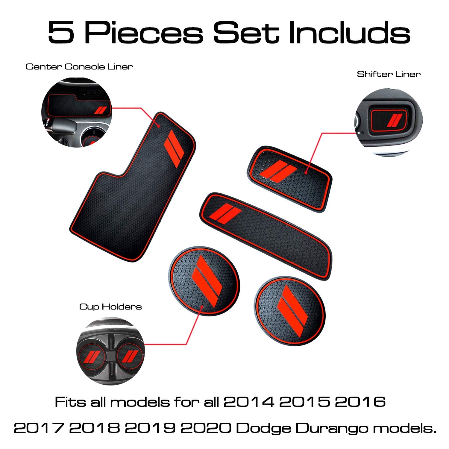 Hamsam For Dodge Durango Accessories 2014-2020 Anti Dust Cup Holder Inserts, Door Pocket Liners,Center Console Liner Mats Premiu