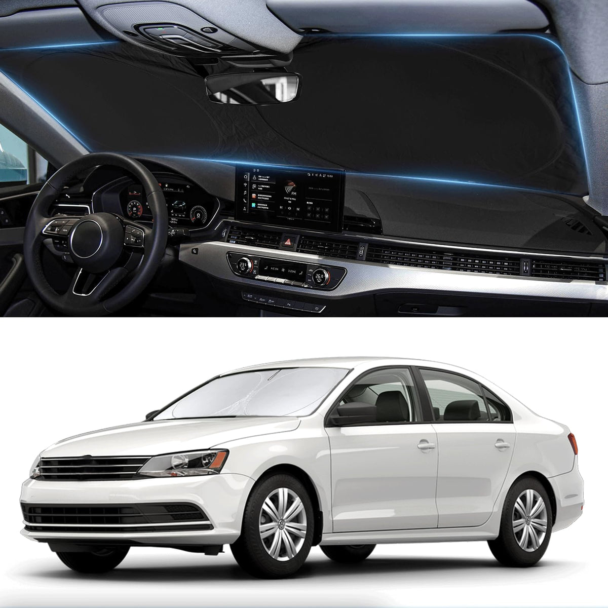 Custom Fit Vw Jetta Windshield Sunshade For 2011-2017 2018 Volkswagen Vw Jetta Accessories Front Window Shield 210T Silver Coati