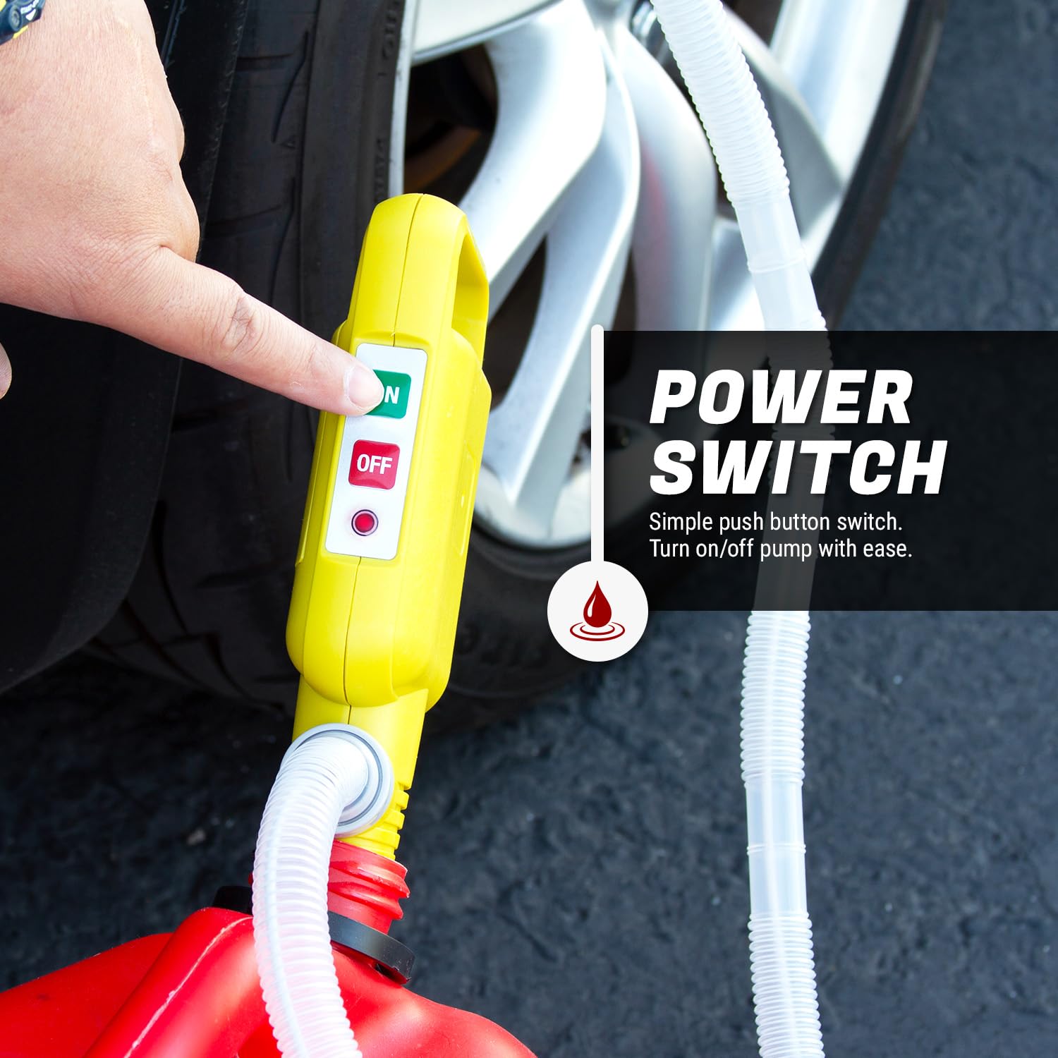 TERA PUMP Multipurpose Fuel Transfer Pump w/Auto Stop Sensor - Powerful Motor, 2.6 GPM, Battery Powered, Portable Gas Pump, 4.1ft Discharge Hose