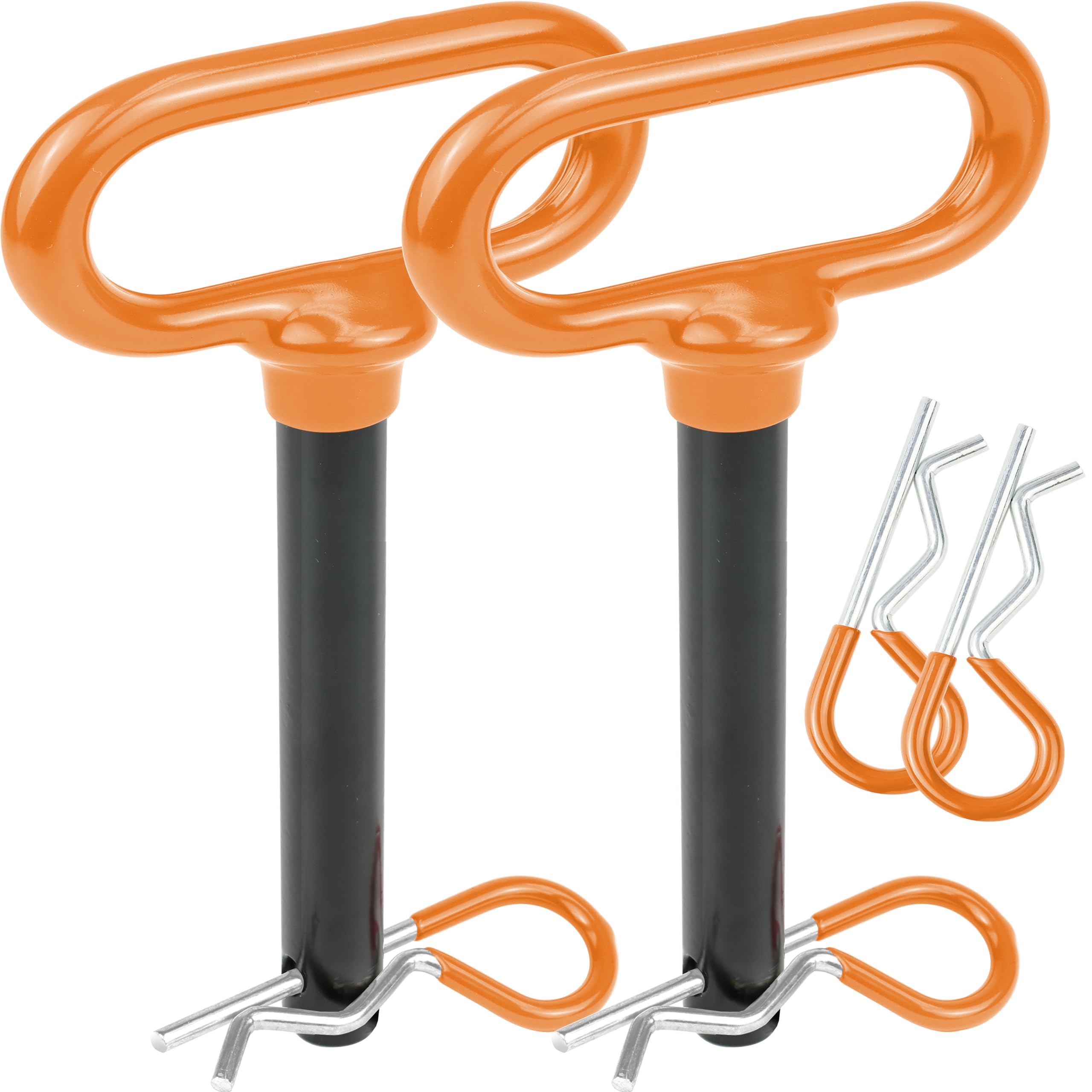 Wellmax 2-Pack 5/8 x 4-1/2 Steel Hitch Pin with 4pcs 3 R Clip, Clevis Pin Hitch with Rubber-Coated Handle, Yellow-Brown Color