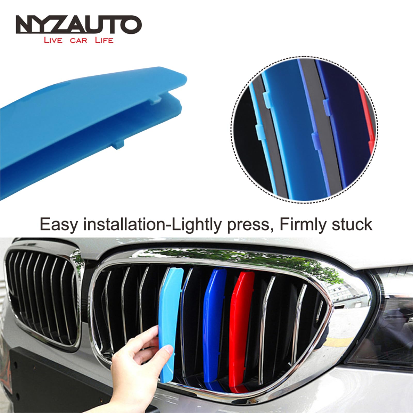 Nyzauto M-Colored Stripe Grille Insert Trims Compatible With Bmw 2017-Up G30 G31 5 Series 520I 530I 540I 550I 9-Beam Kidney Grille