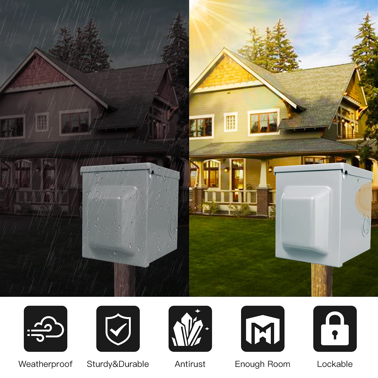 50 Amp 125/250 Volt Rv Power Outlet Box, Enclosed Lockable Weatherproof Nema 14-50R Outdoor Electrical Receptacle Panel, 50 Amp