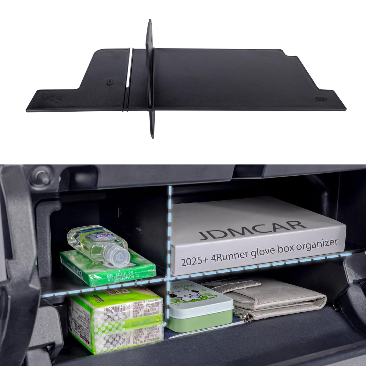 JDMCAR Glove Box Compatible with 2025+ Toyota 4Runner Accessories, ABS Black Materials Insert Storage Glove Box Compartment Divi