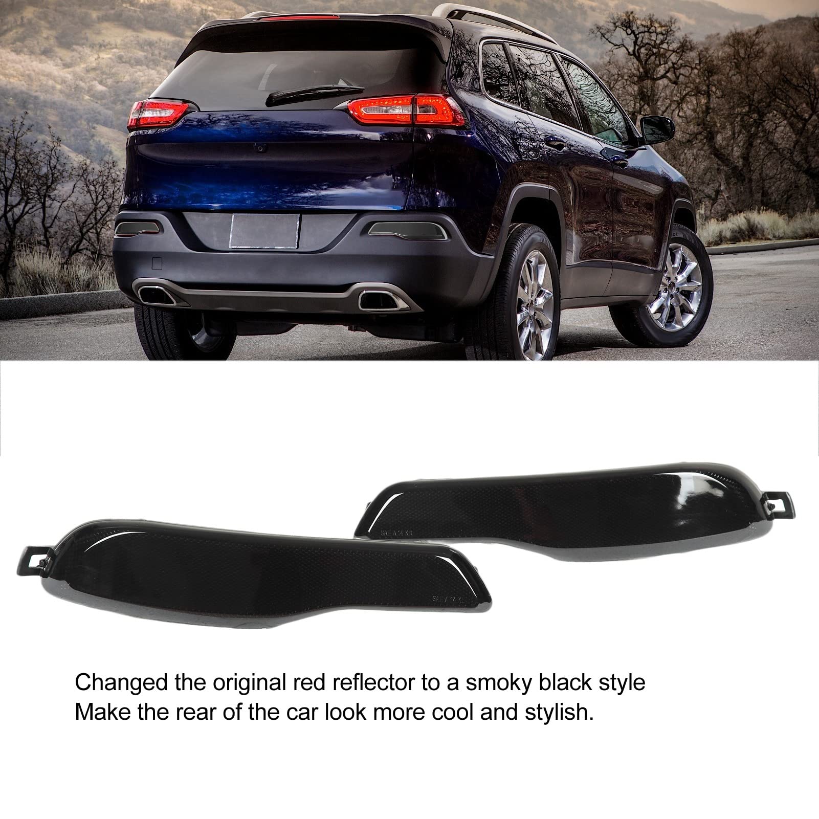 Aramox Rear Bumper Reflector, Left Right Rear Bumper Reflector Smoky Black 68105145Ac Replacement For Jeep Cherokee Kl 2014-2018