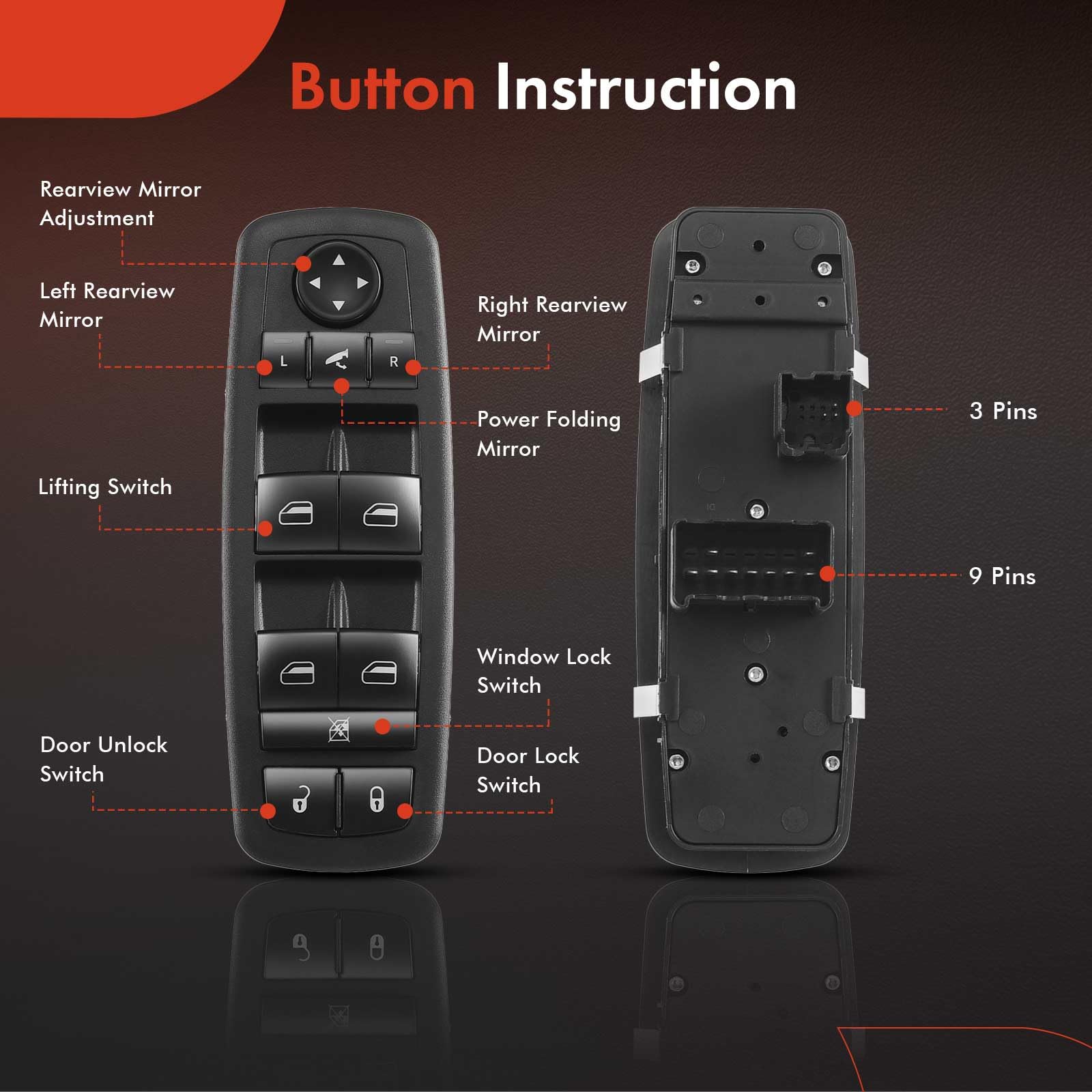 A-Premium Front Driver Side Master Power Window Switch Compatible with Dodge Grand Caravan & Chrysler Town & Country, 2008 2009, Replace# 68029021AA, 68029021AB