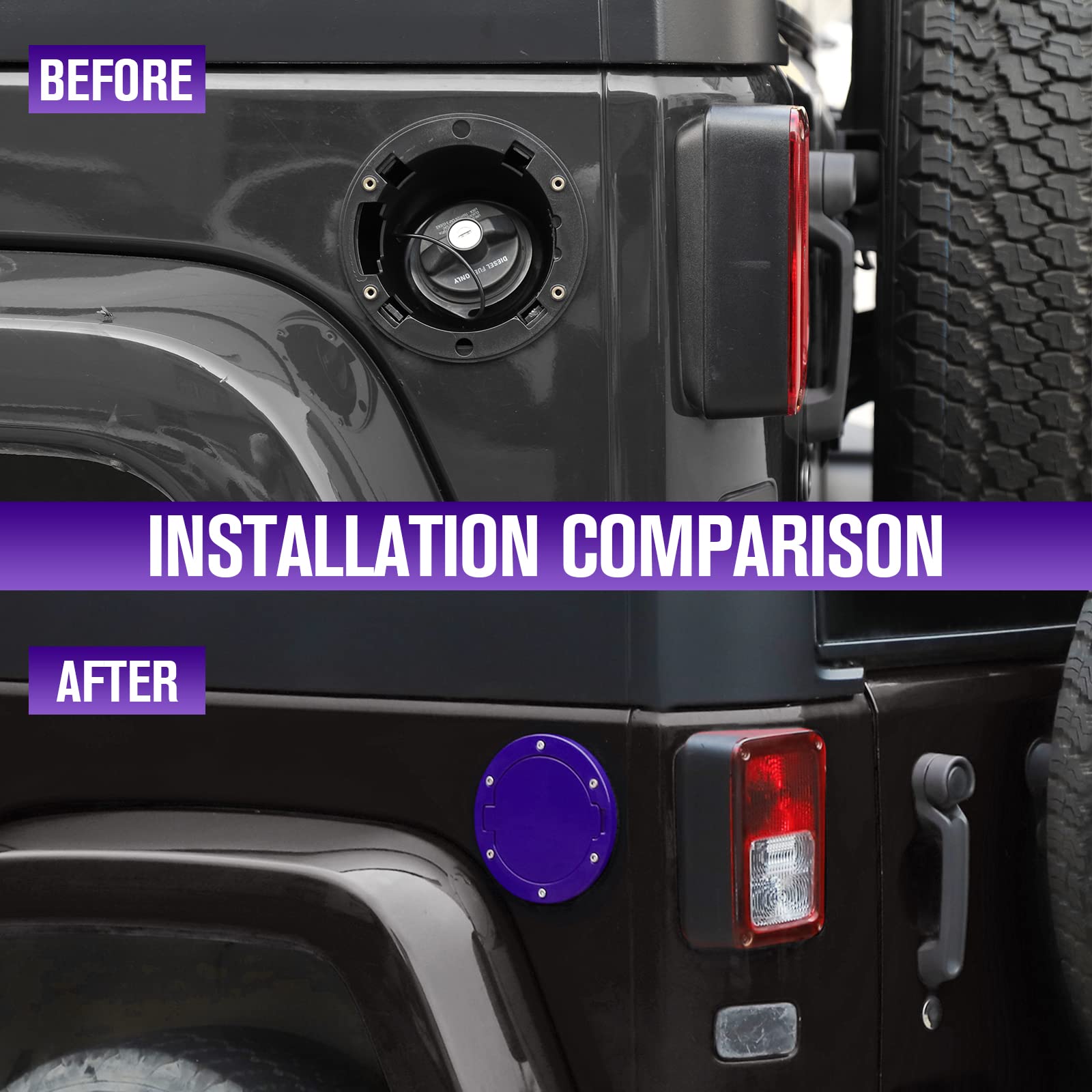 Jecar Jk Fuel Filler Cover Gas Cap Aluminum Alloy Gas Tank Door Exterior Accessories For Jeep Wrangler 2007-2018 Jk Jku, Purple