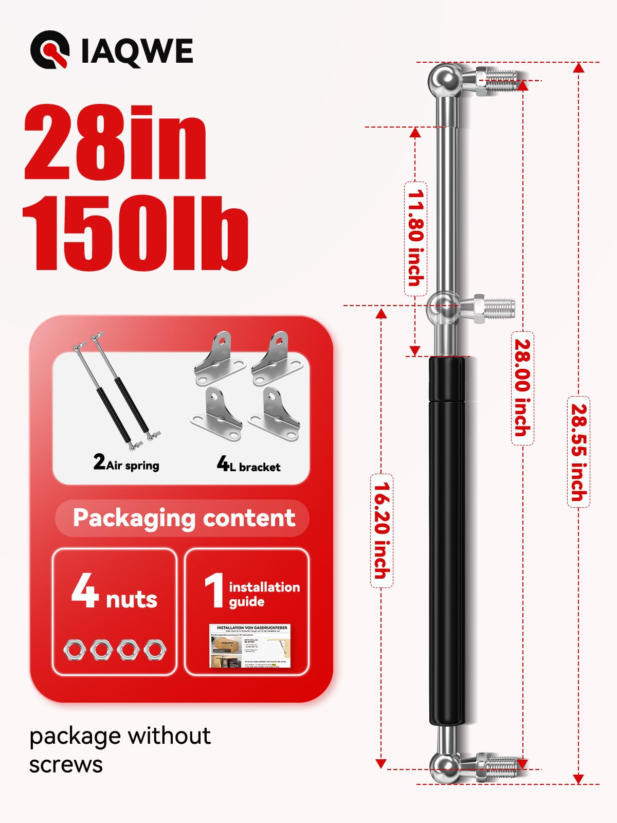 Iaqwe 28Inch 150Lb Gas Struts Springs Shocks Lift Support For Boat Cover Rv Bed Storage Heavy Duty Toolbox Lid Trash Bin Outdoor