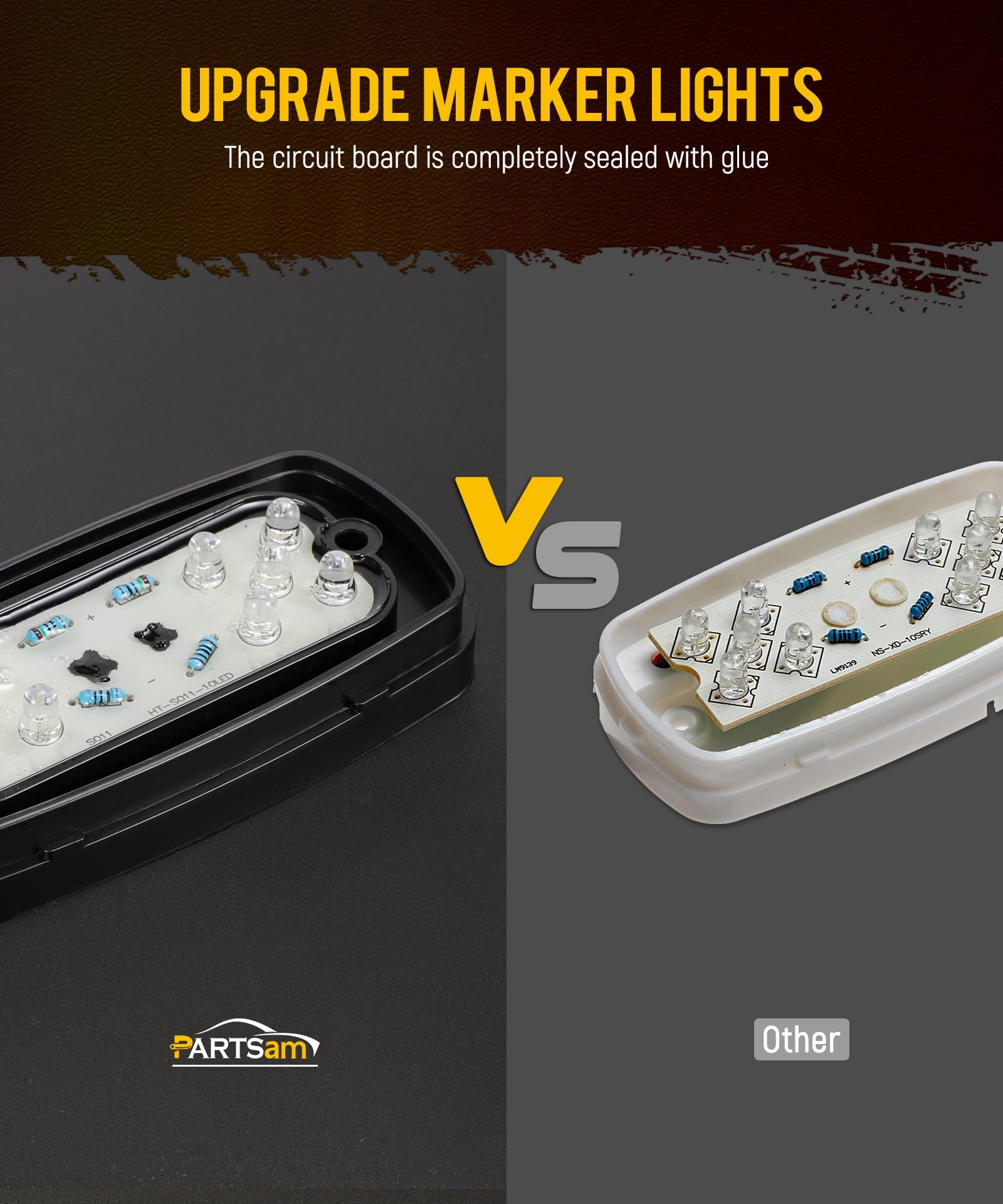 Partsam 14X Trailer Rv Marker Led Lights Double Bullseye 10Leds Clearance Lights Red/Amber, 4X2 Tiger Eye 12V Rectangular Led Si