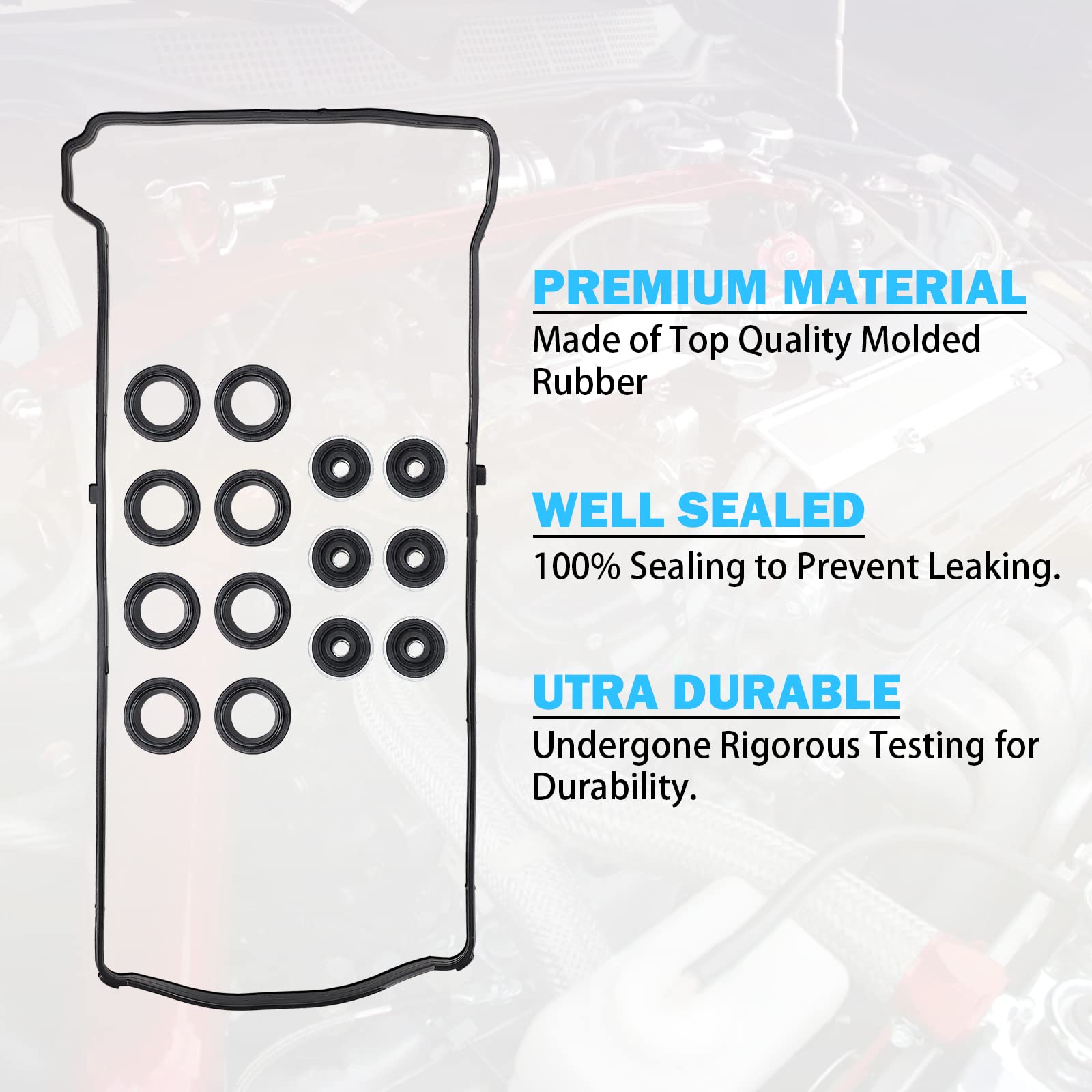 Valve Cover Gasket Set - Compatible with 2.0L 2.3L 2.4L 2002-2015 Honda Accord, Civic, CR-V, Element, Crosstour, Acura CSX, ILX,