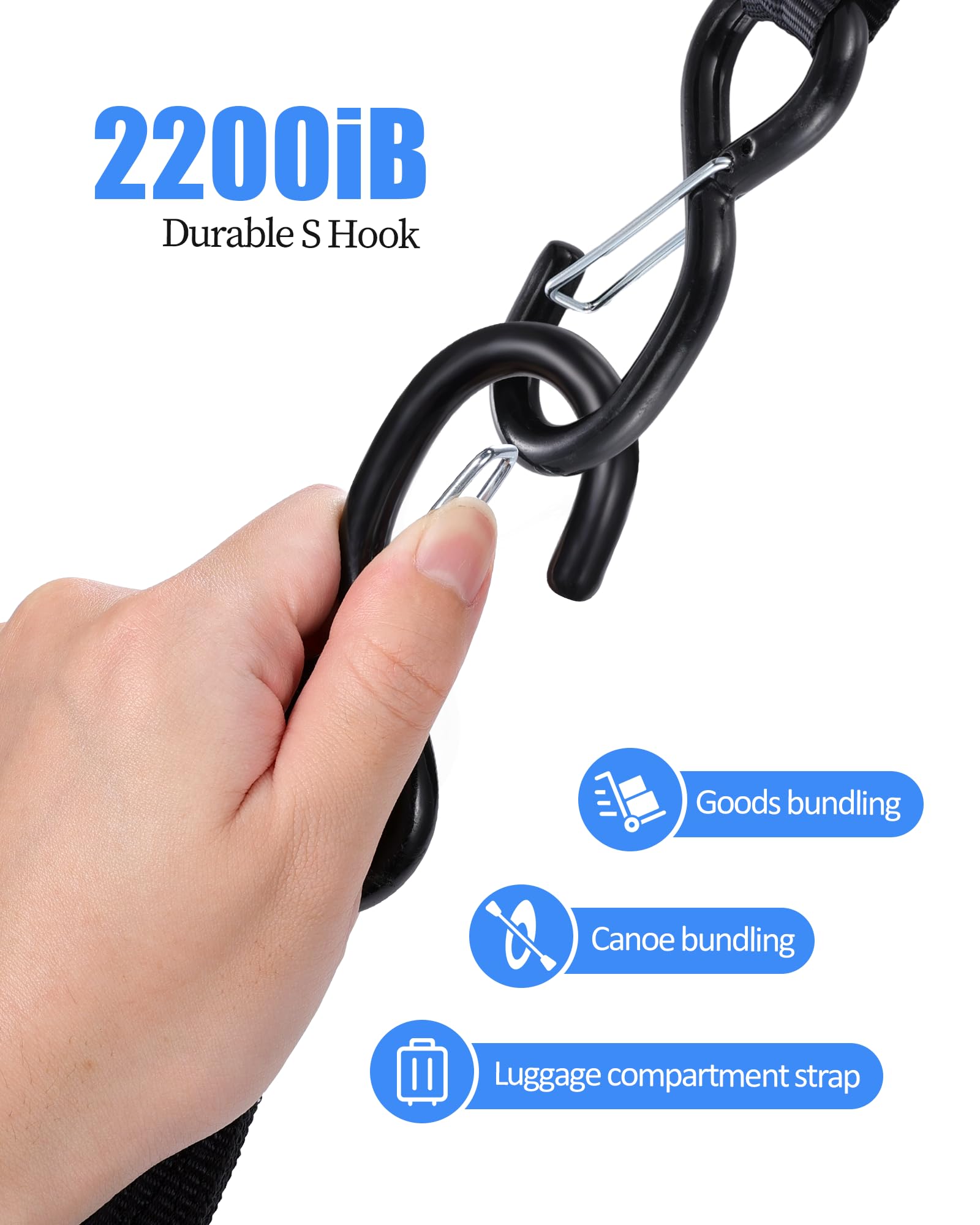 Upgraded 1'' X 8' Tie Down Straps, Cargo Roof Rack Strap Cam Buckle With Hooks, Heavy Duty Secure Strap, Black - Pack Of 2