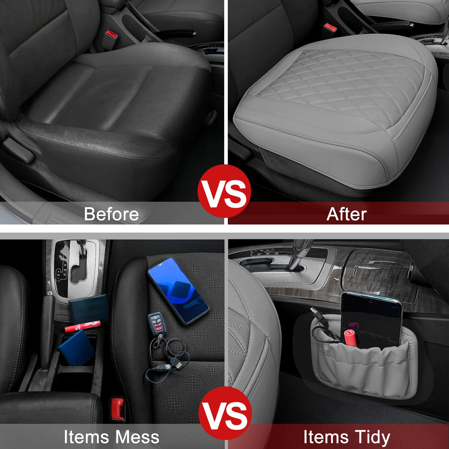 2 Pack Pu Leather Front Car Seat Cover Bottom Car Seat, Anti-Slip And Full Wrap Driver Car Seat Protectors With Storage Pocket,