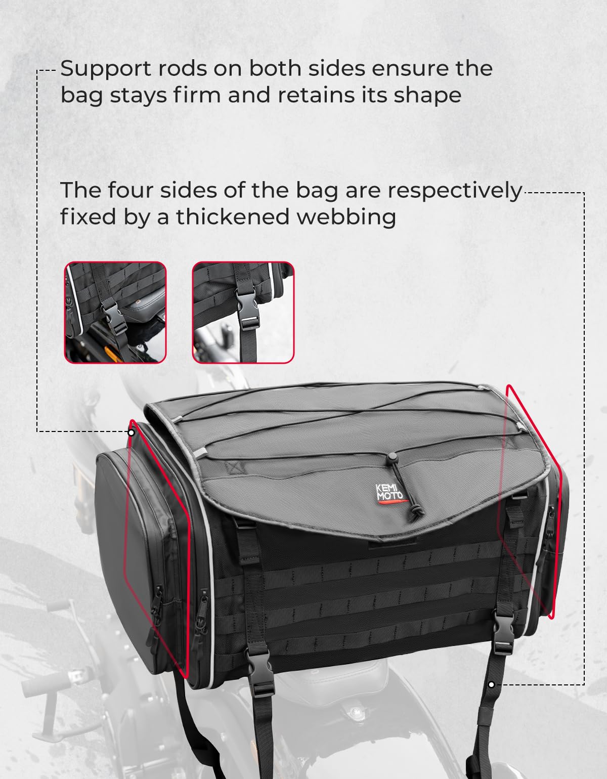 KEMIMOTO Motorcycle Tail Bag, Dual Use Motorcycle Rear Seat Bag with Waterproof Rain Cover, 50L Expandable Motorbike Helmet Bag