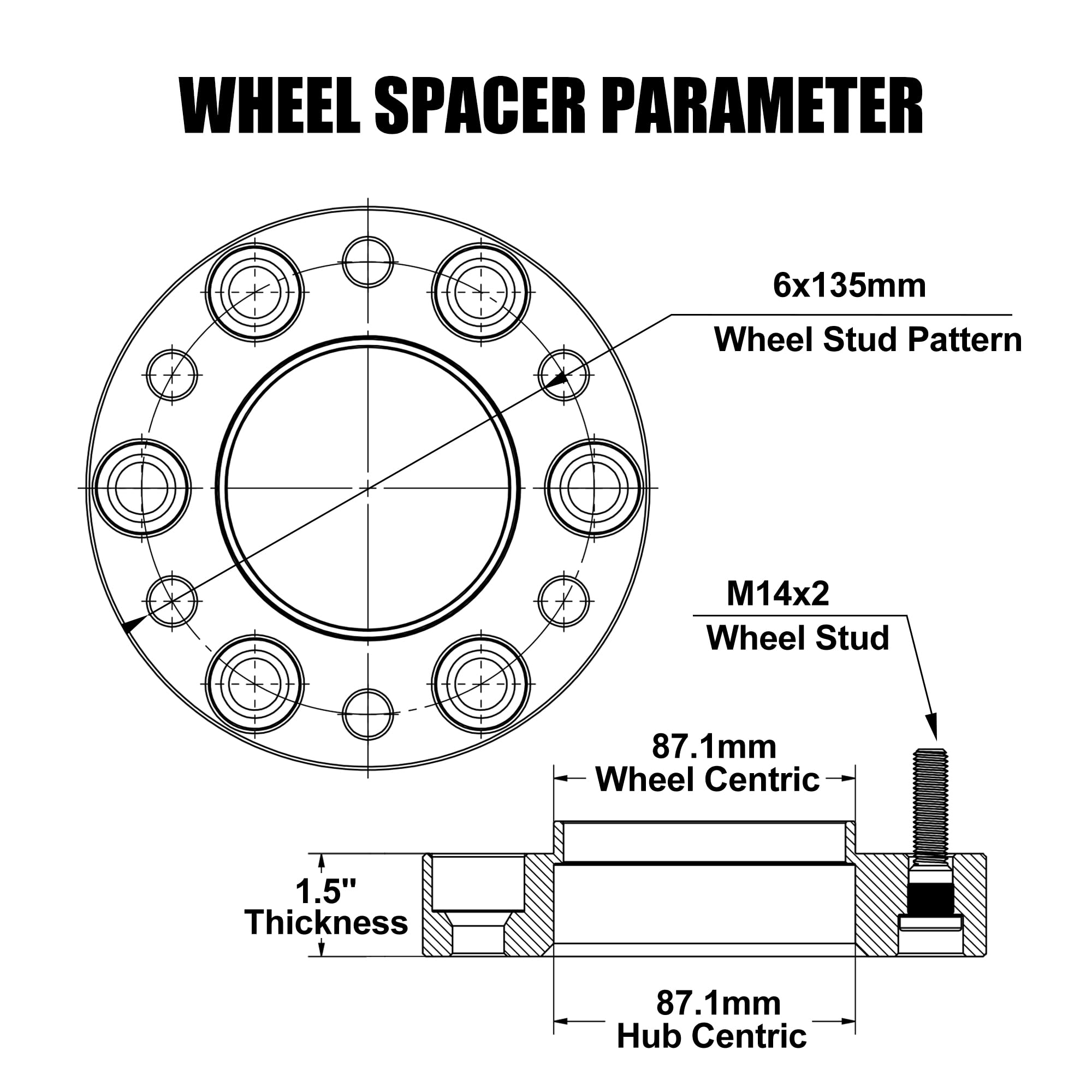 1.5 Inch 6X135 Hubcentric Wheel Spacers For 2004-2014 F150, 6X135Mm Forged Wheel Spacer For 2003-2014 Navigator Expedition With