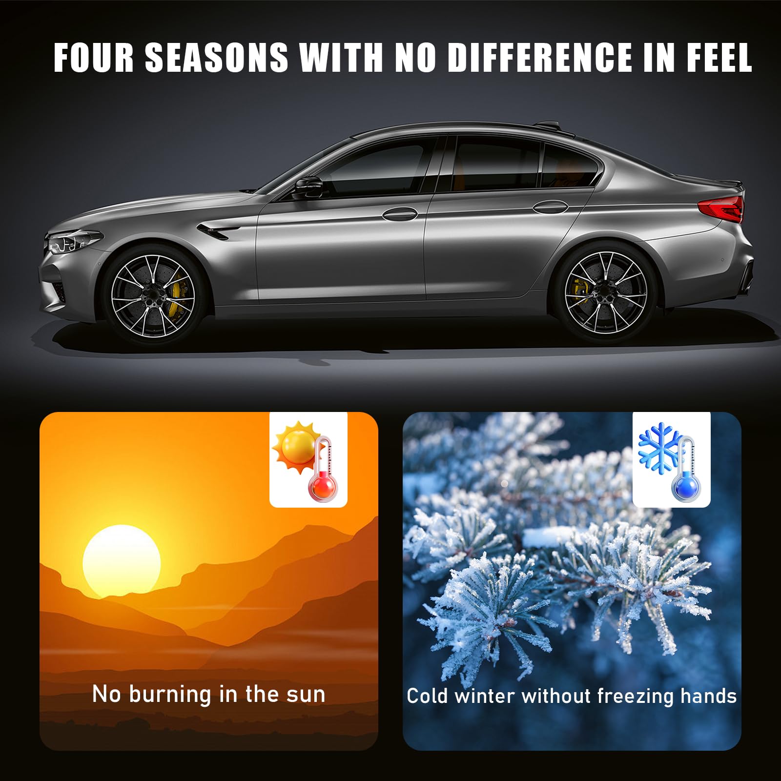 Ziciner Genuine Leather Steering Wheel Cover, Stitch on Wrap, Breathable Anti-Slip Car Steering Wheel Protector for Max Diameter