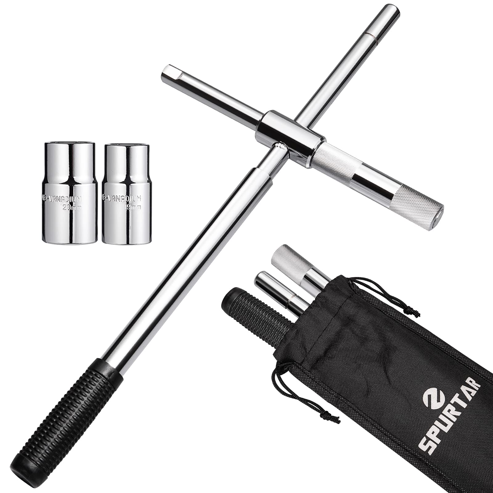 Spurtar Extended Lug Wrench Lug Nut Wrench, 4 Way Lug Wrench Tire Iron Lug Wrench, Lug Nut Remover 1/2 Drive With 17/19Mm And 21
